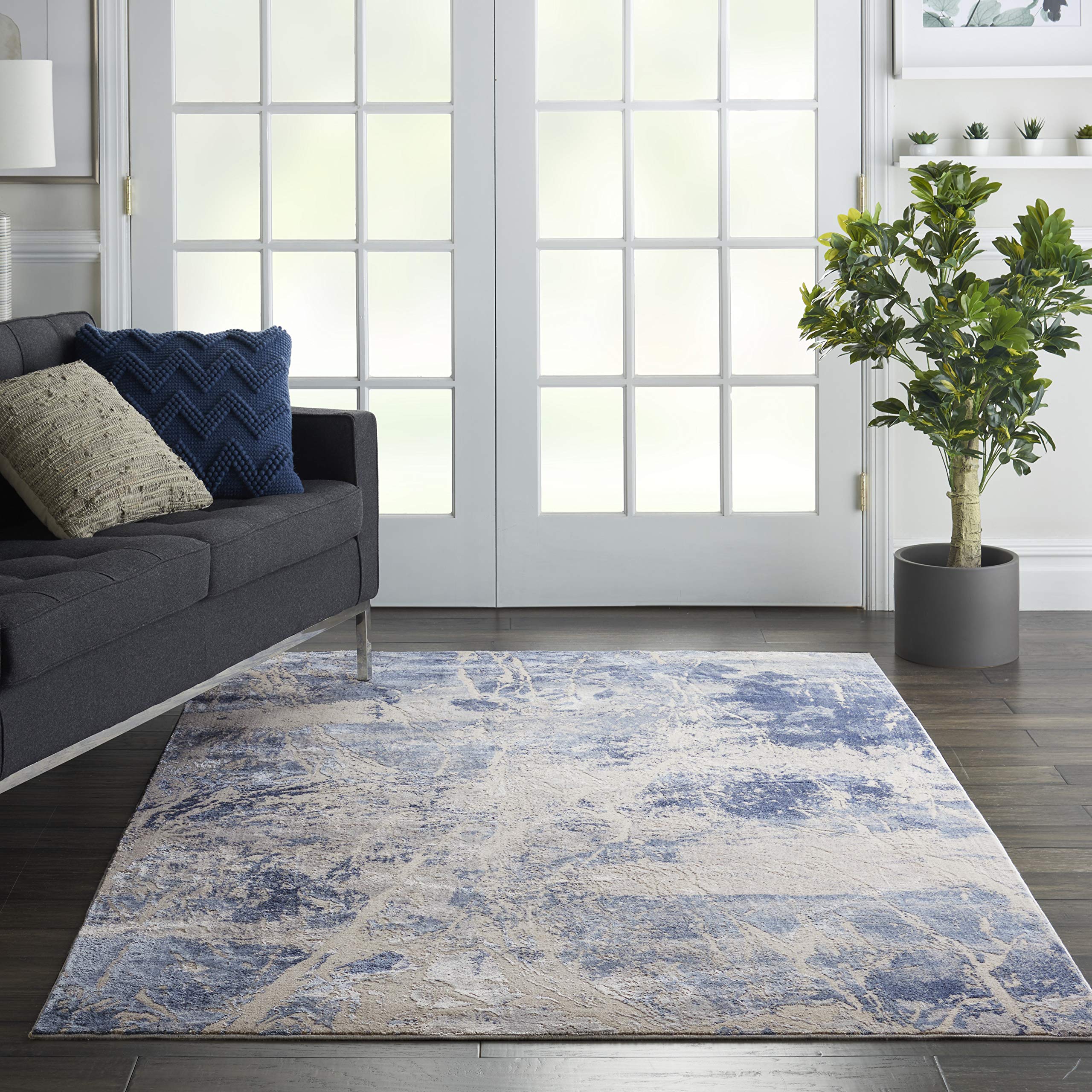 Nourison Sleek Textures Abstract Blue/Cream 3'11