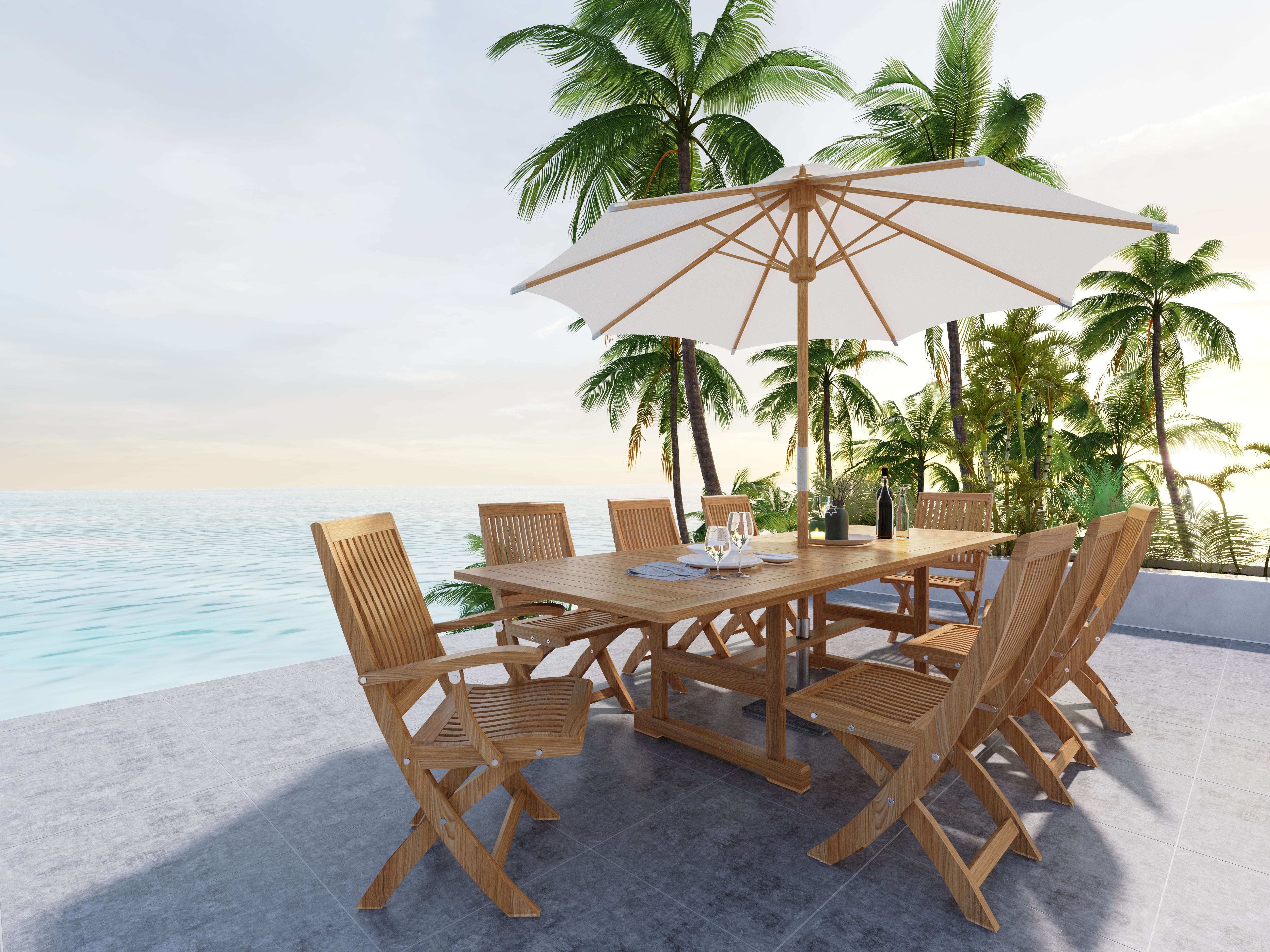 Premium 9-Piece Rectangular Teak Outdoor Dining Set with Extendable Table & Folding Chairs - Patio, Garden, Backyard Furniture for Entertaining & Al Fresco Dining