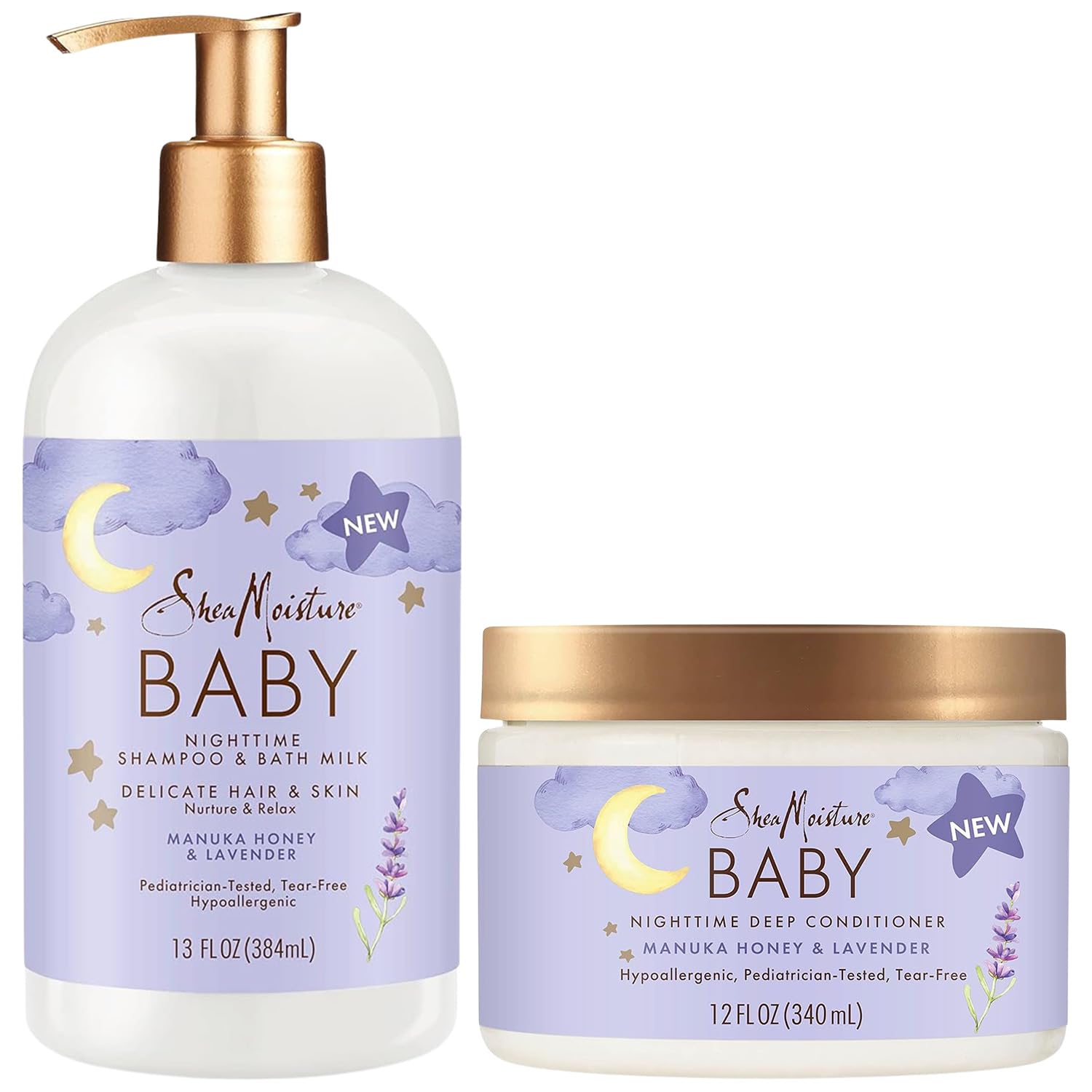 Shea Moisture Baby Care Gift Set - Manuka Honey & Lavender Nighttime Shampoo, Bath Milk & Deep Conditioner for Relaxing Baby Bath Time (2-Piece Set) | Perfect for Newborns & Infant Bedtime Routine
