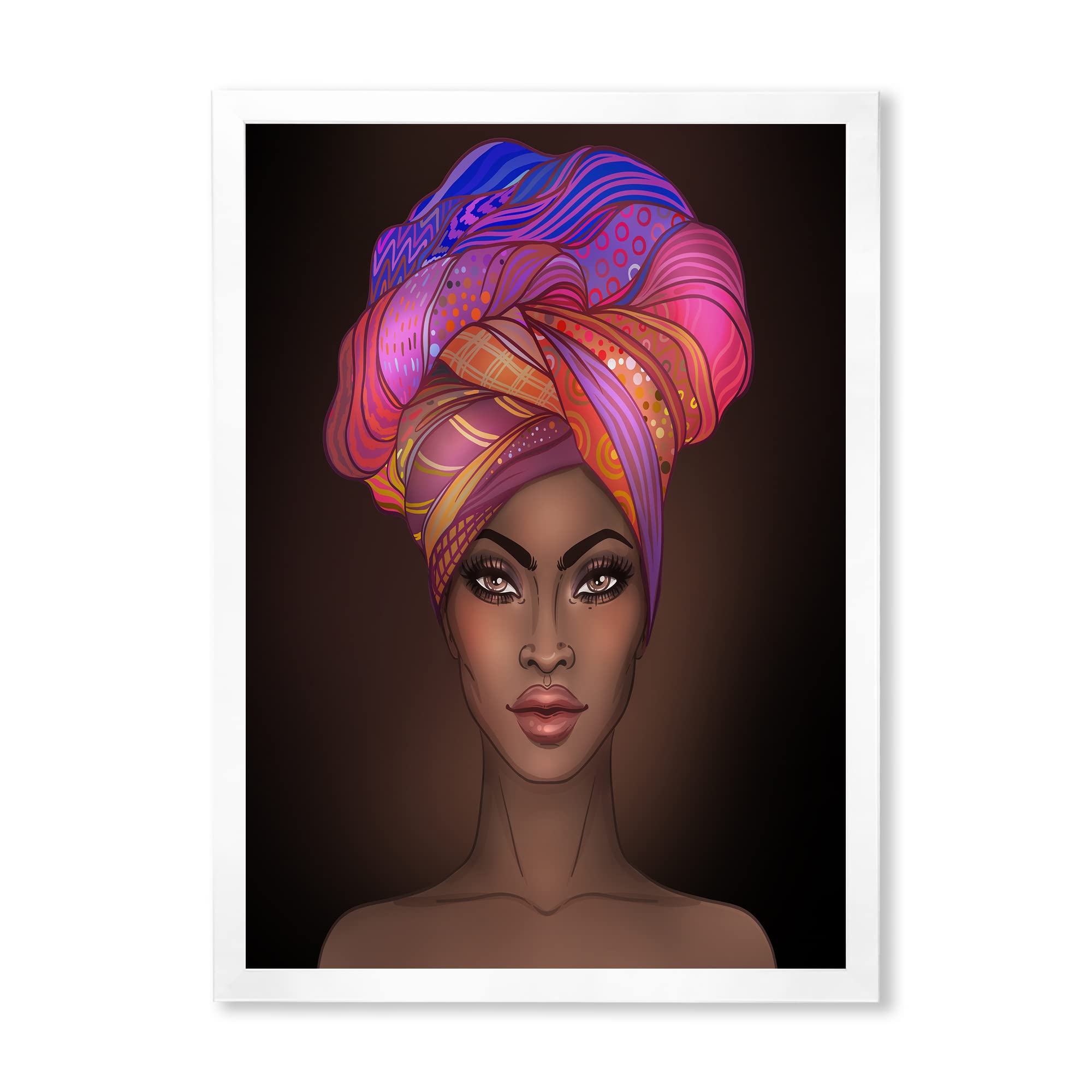 African American Woman with Turban Wall Art - Modern Framed Canvas Print for Living Room, Bedroom & Office Decor | Black Culture Home Decoration