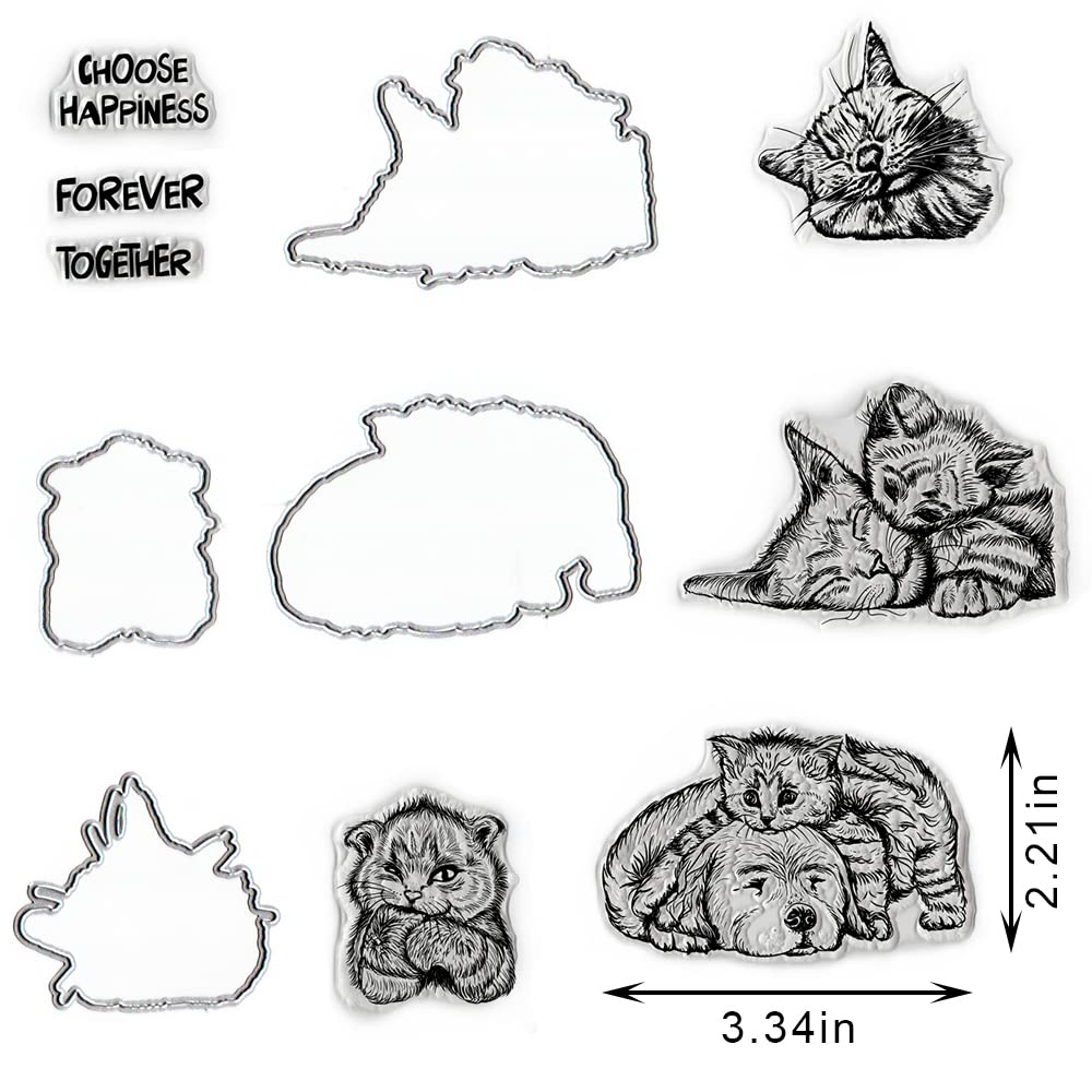 Cat & Dog Blessing Words Stamps and Dies Set for Card Making, Scrapbooking, Bullet Journal DIY - Clear Stamps and Cutting Dies for Handmade Crafts, Notebook Decoration | Perfect for Greeting Cards, Memory Books, and Gift Wrapping