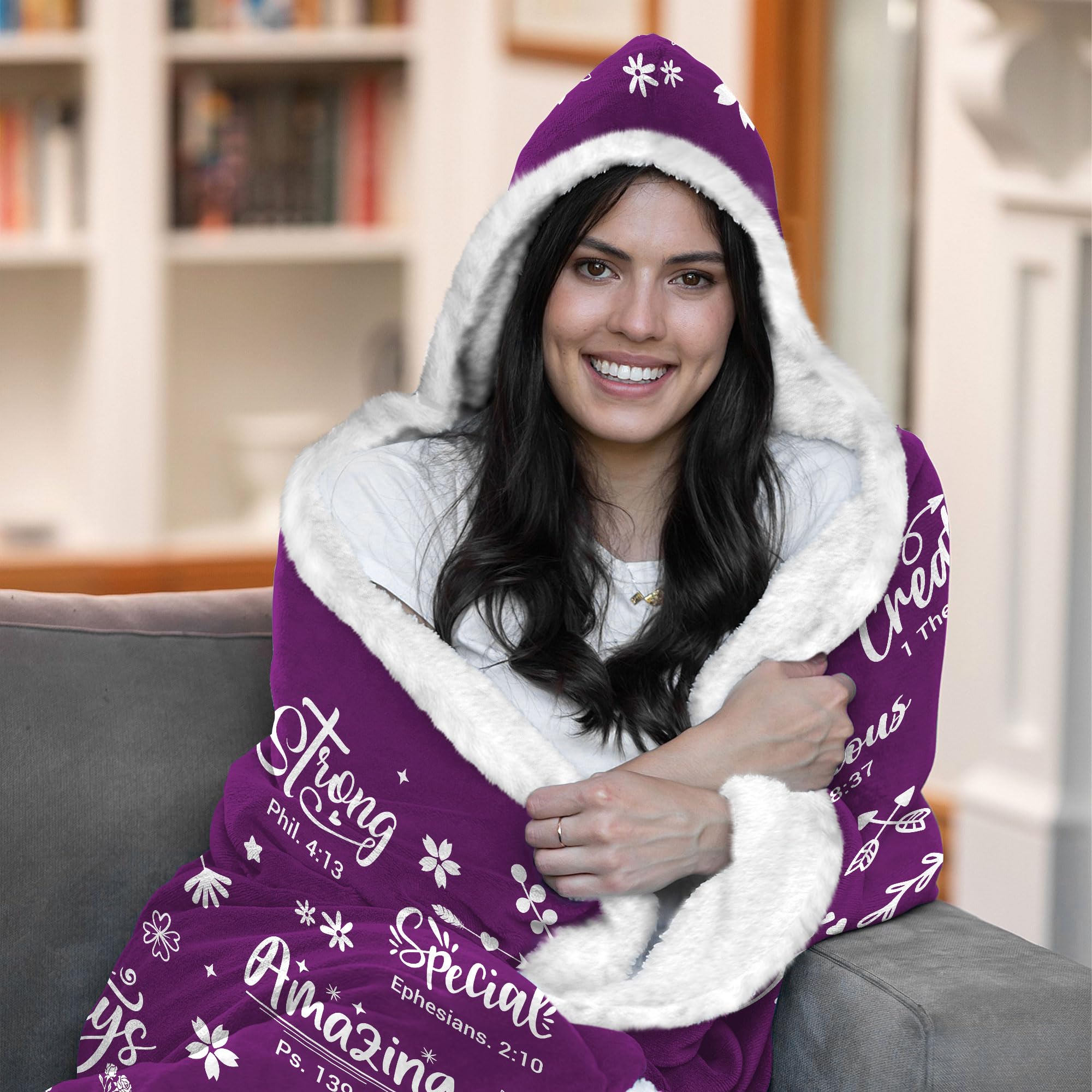 Bible Verse Fleece Wearable Blanket Hoodie - Inspirational Christian Gifts for Women, Mom, Sister, Wife - Cozy Prayer & Bible Study Wear - Perfect for Birthday, Christmas & Winter Devotion