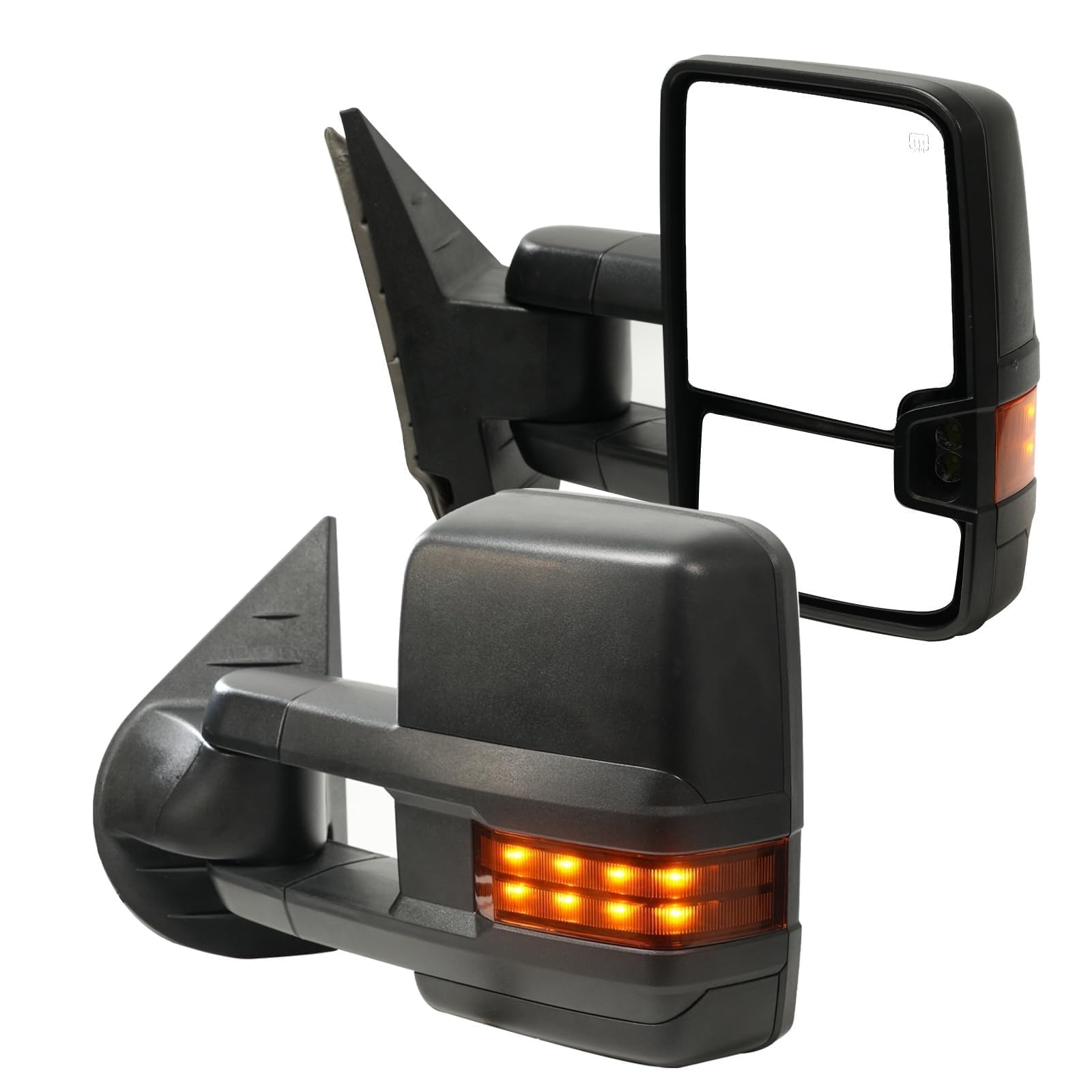 Heavy Duty Towing Mirrors for 1999-2002 Chevy Silverado Avalanche Tahoe & GMC Sierra Yukon XL 1500/2500/3500 HD - Power Heated with Amber Turn Signal & Clearance Lamps (Black Pair) - Perfect for Towing Trailers, Boats & RVs