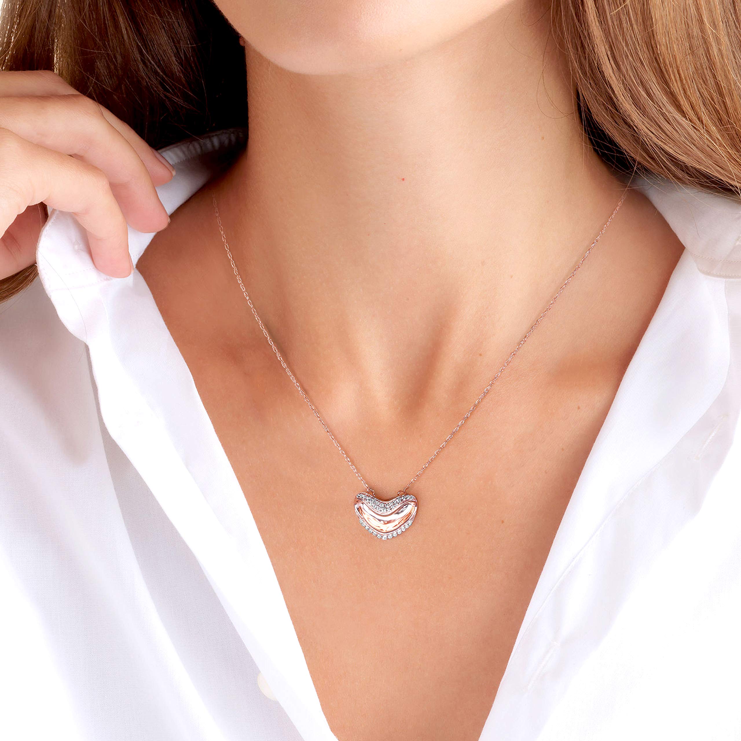 1/8 CT TW Diamond Heart Pendant Necklace for Women - Sterling Silver with Rose Gold Plated, Valentine's Day Gift, Anniversary Present, Romantic Jewelry for Special Occasions