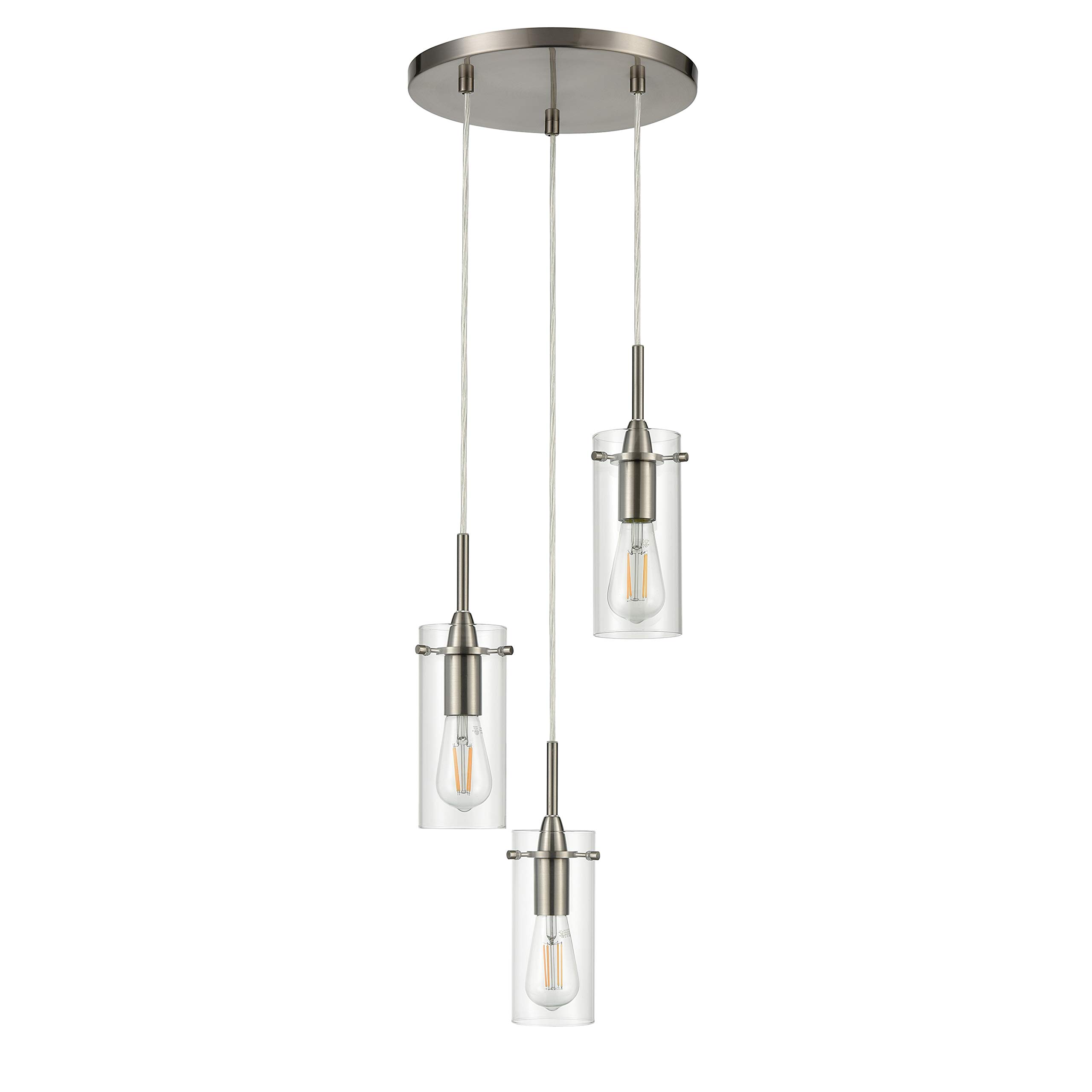Liara Effimero 3-Light Cluster Pendant - Modern Brushed Nickel Chandelier for Foyer, Entryway & Staircase - Elegant Lighting Solution for High Ceilings & Stairwells - Perfect for Contemporary Home Decor & Interior Design