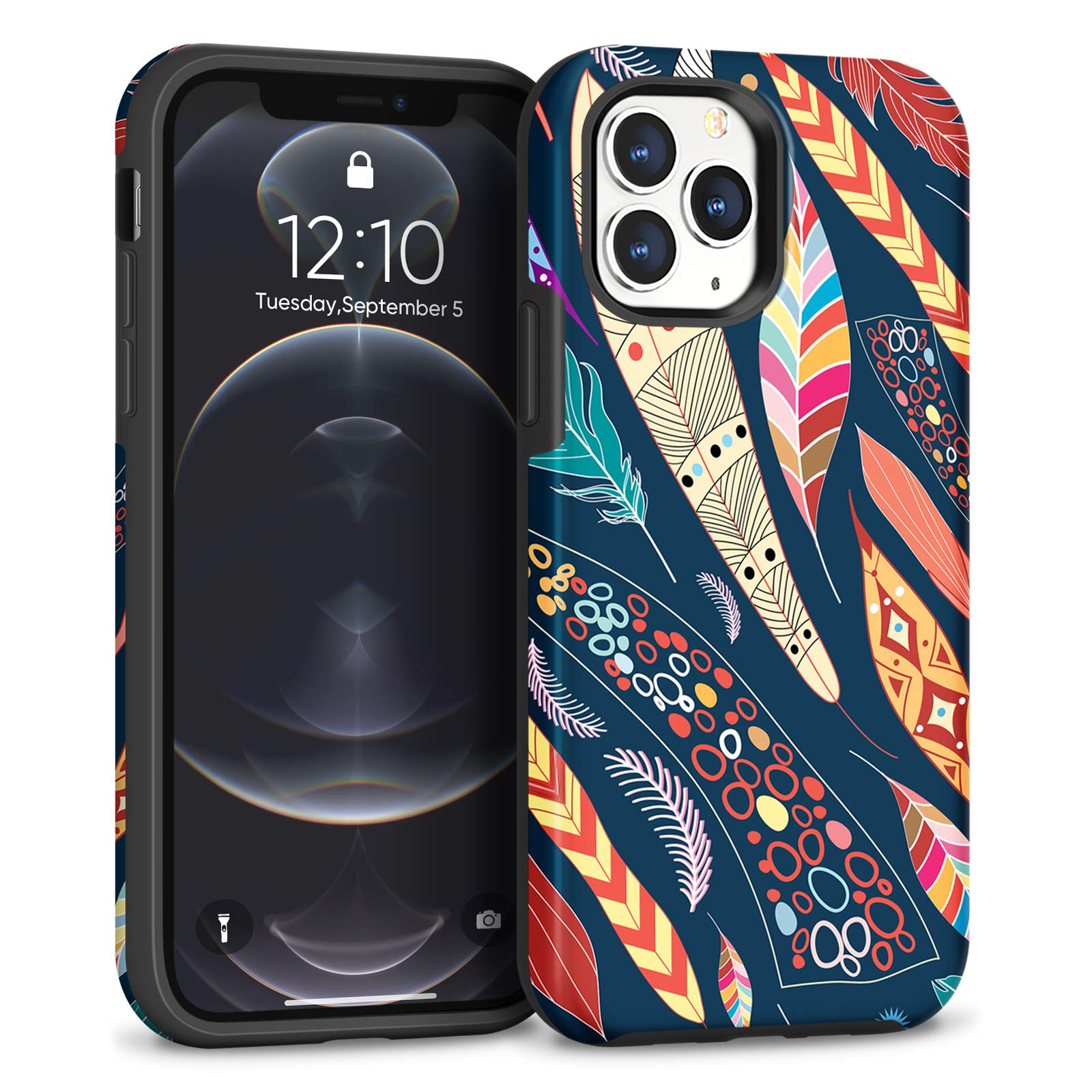 MAXCURY Ultra Slim Glossy Full-Body Protective Case for iPhone 12 Pro Max (6.7-Inch) | Shockproof Anti-Drop Cover for Women & Girls | Feather Design | Perfect for Daily Use, Travel & Work Protection