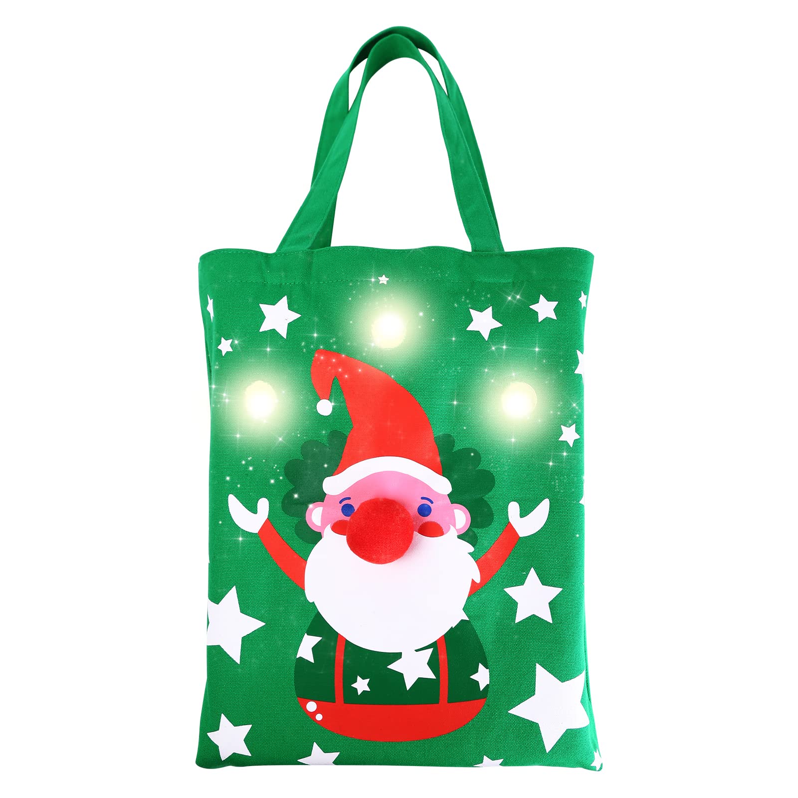Festive Christmas Tote Bag with Handles - Large Canvas Gift Bag with LED Lights & Santa Claus Design - Perfect for Holiday Gift Wrapping, Party Favors & Seasonal Decorations