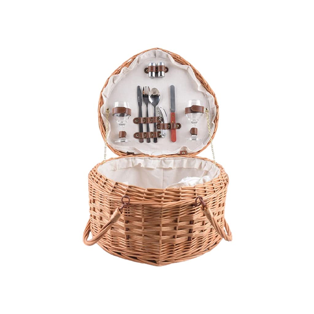 Willow Picnic Basket for 2 with Plates, Wine Glasses, Cutlery & Corkscrew - Romantic Outdoor Dining Set for Couples, Beach Picnics & Date Nights