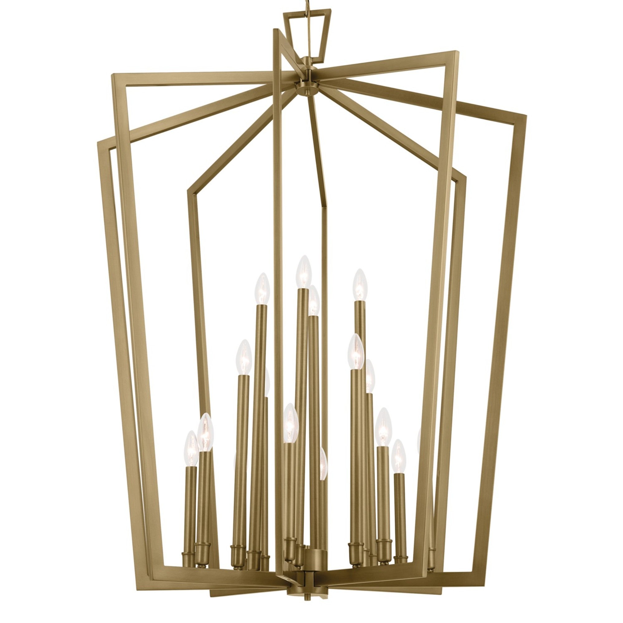Abbotswell 37-Inch 16-Light Chandelier with Natural Brass Finish - Elegant Dining Room Lighting for Home Decor & Farmhouse Style Interiors