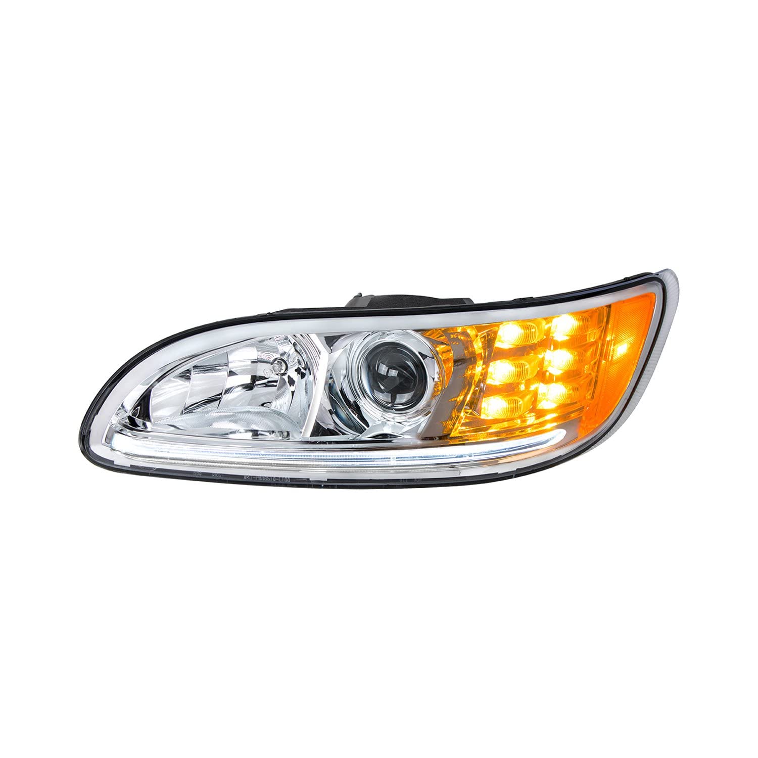United Pacific 35808 Chrome Projection Headlight Assembly - Left Side (LH) with High/Low Beam H11/HB3 Bulb, Amber 6-LED Turn Signal, White LED Position Light & Side Marker | Compatible with Trucks, SUVs, Jeeps | Durable Replacement for Night Driving & Off-Road Adventures