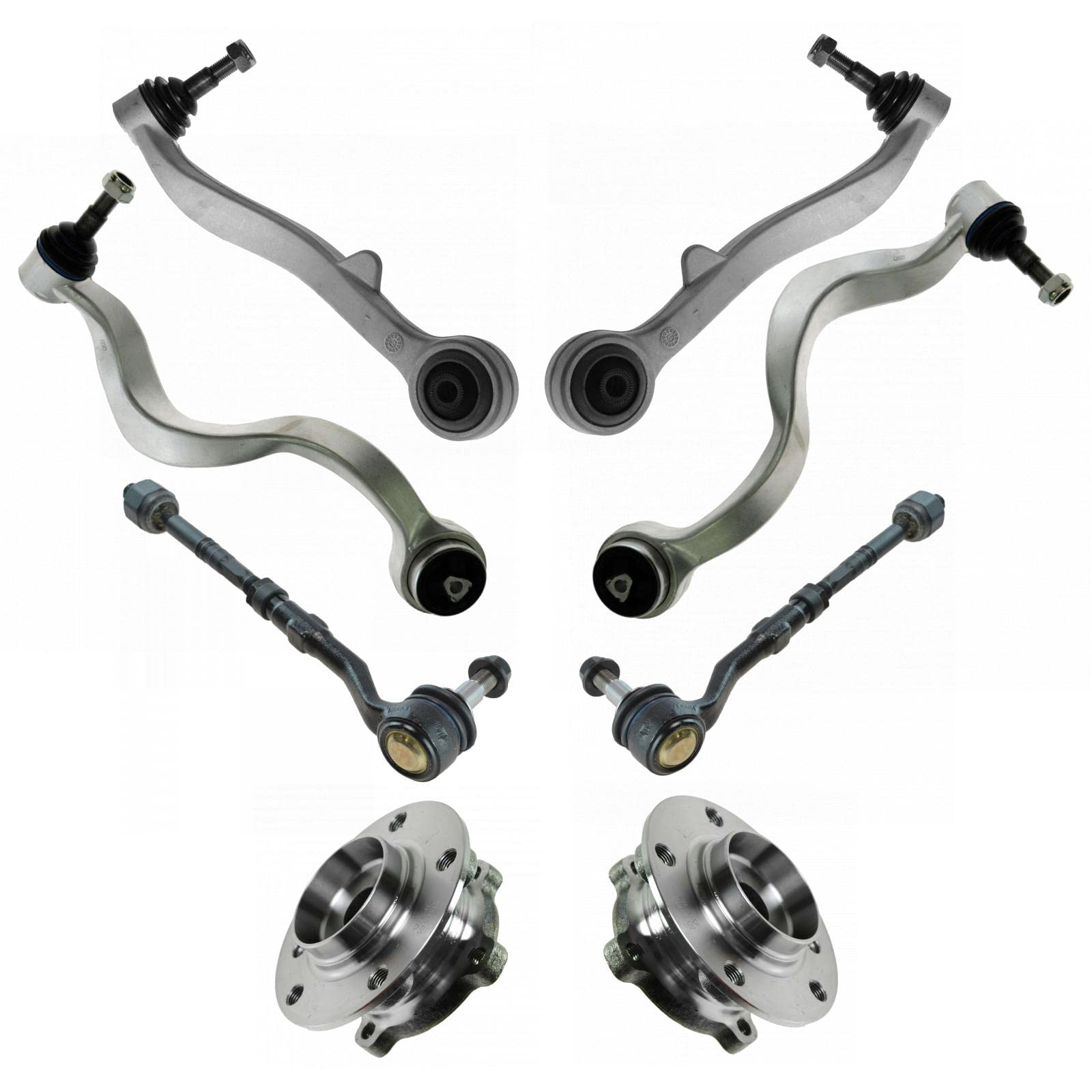 TRQ 8pc Front Control Arm, Ball Joint, Tie Rod End & Wheel Hub Bearing Suspension Kit for BMW 745i 750i 760i E65 E66 - Improve Steering & Ride Comfort for City Driving & Highway Cruising