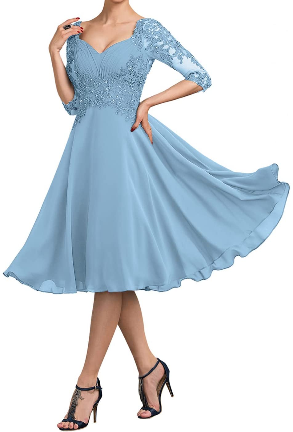 Plus Size Baby Blue Mother of The Bride Dress with Short Sleeves & Lace Detail - Formal Evening Guest Gown Size 24 - Perfect for Weddings, Parties & Special Occasions