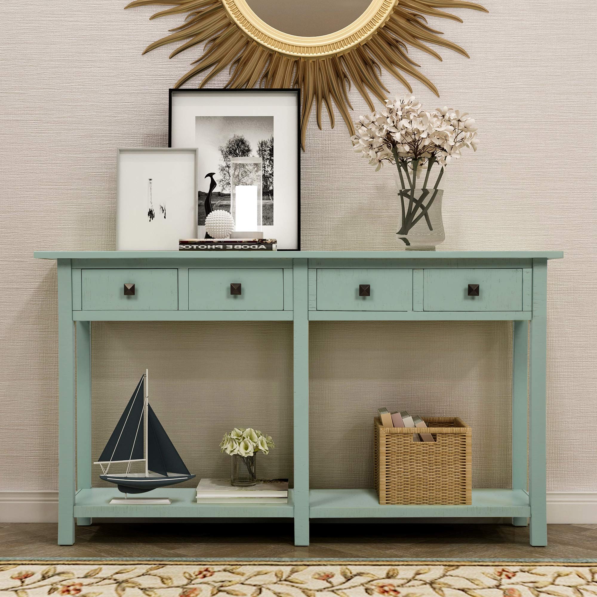 Rustic Brushed Texture Console Table with Drawer & Bottom Shelf - Sofa Table, Entryway Table for Living Room, Dining Room, Hallway (Espresso) | Perfect for Home Decor, Small Space Storage & Entryway Organization