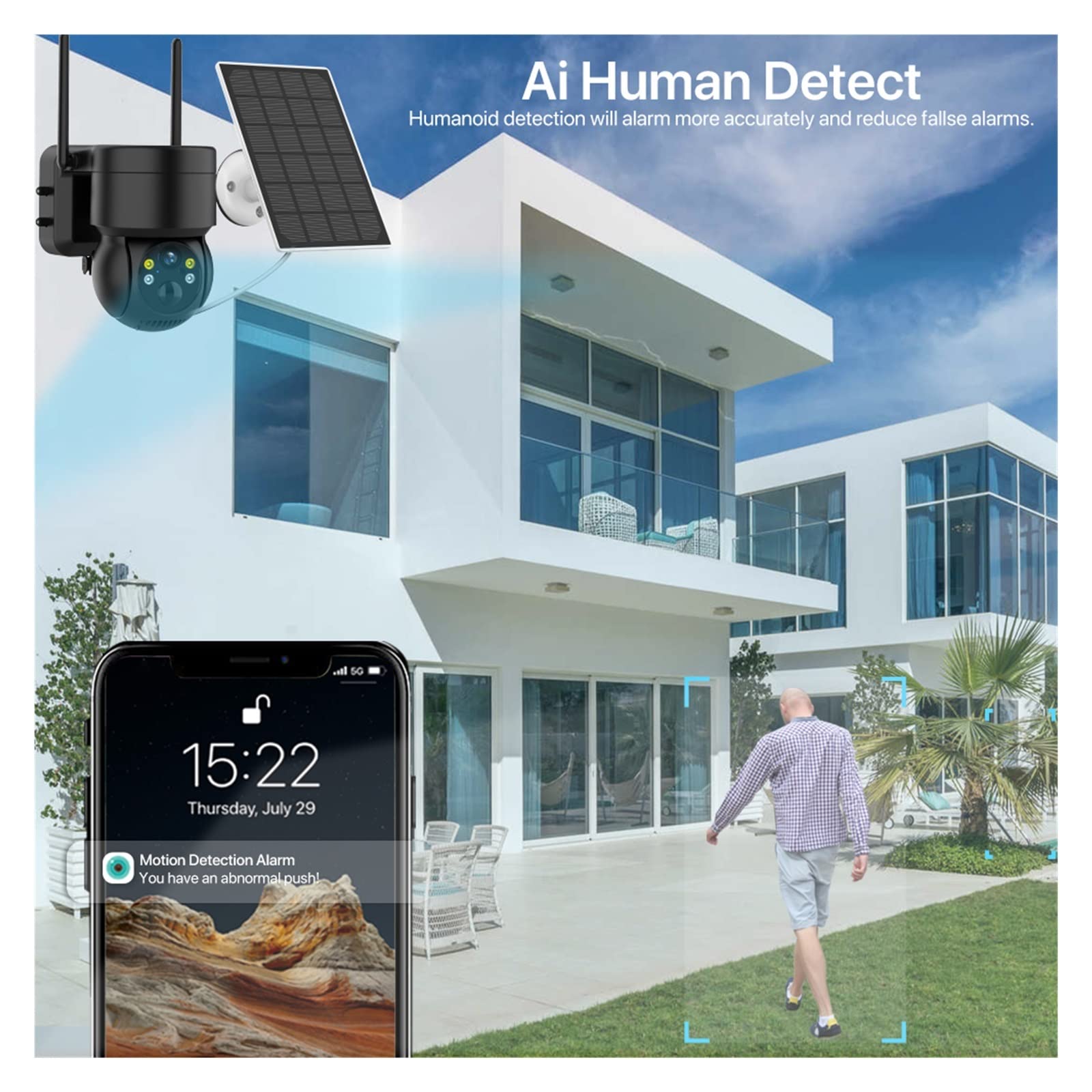 2K 4MP Solar Security Camera Outdoor Wireless WiFi PTZ IP Camera with Built-in Battery & PIR Human Detection - 360° Video Surveillance for Home/Business (No SD Card Included) - Perfect for Yard, Garage & Property Monitoring