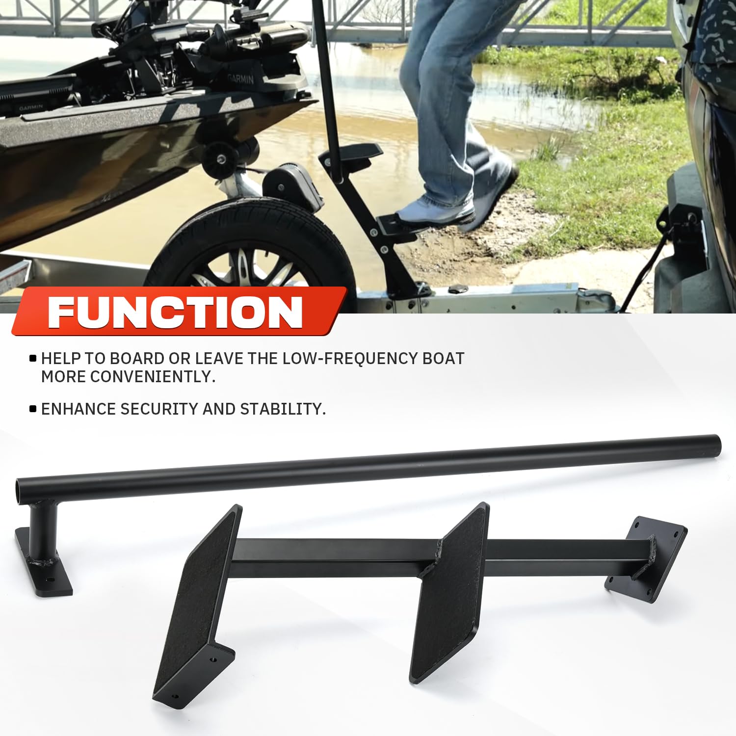 Dual Step Bass Boat Trailer Ladder - Folding Boat Steps with Anti-Slip Grip Tape for Most Bass Boats & Trailers - Non-Slip Surface (2 Steps) - Perfect for Easy Boarding & Fishing Access