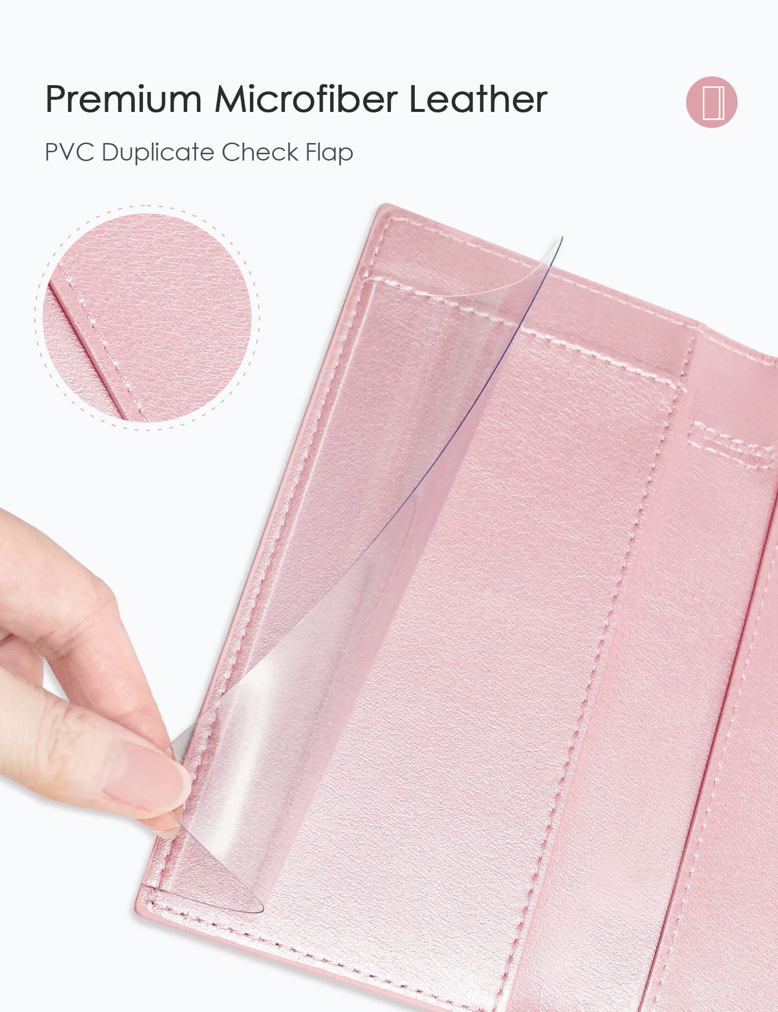 Premium Vegan Leather Checkbook Cover for Men & Women - Slim RFID Blocking Wallet Holder for Top & Side Tear Duplicate Checks (Pink) | Ideal for Business, Travel & Everyday Financial Organization