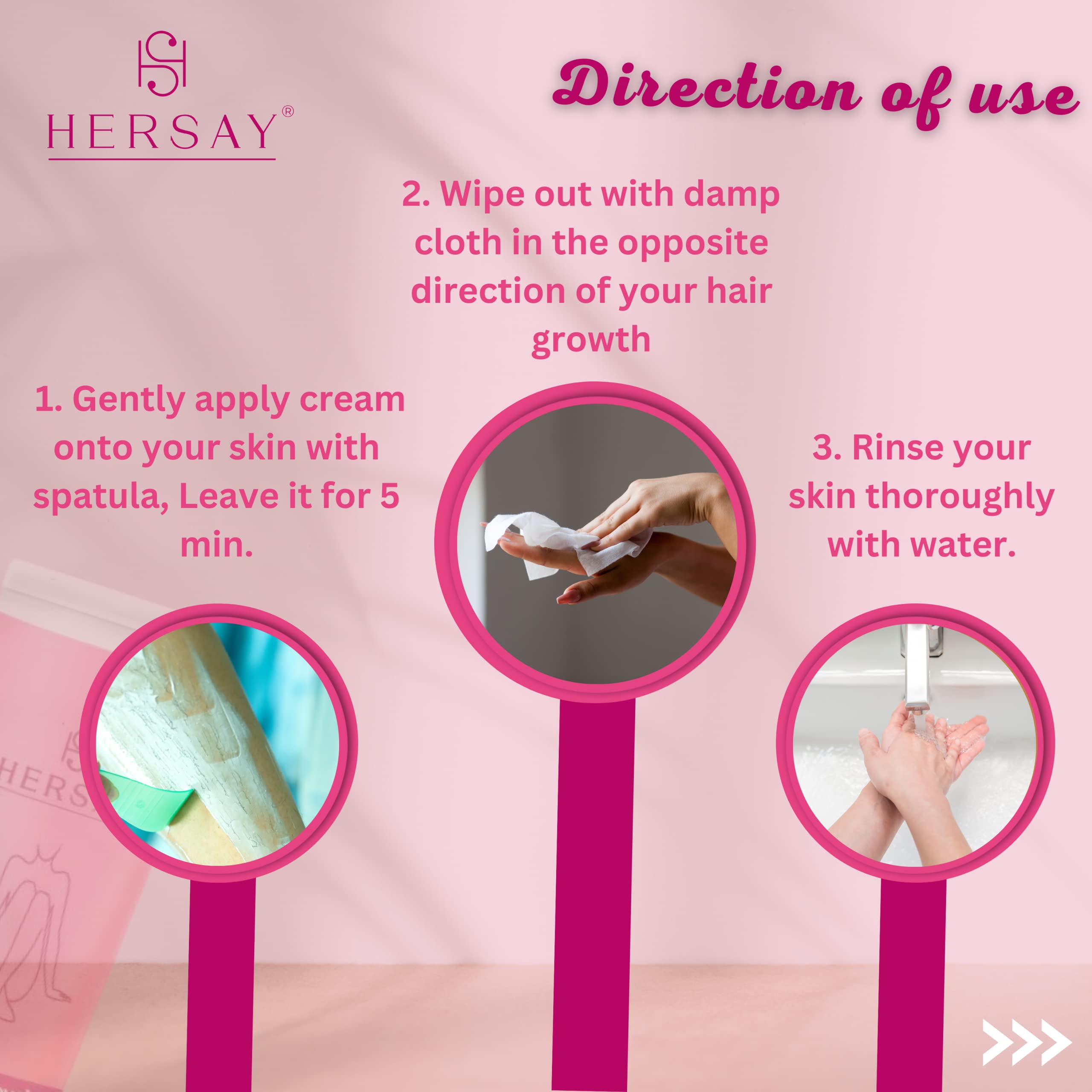 Hersay Hair Removal Cream for Women - Painless & Flawless Depilatory Cream with Shea Butter, Almond Oil & Aloe Vera | Soothes & Moisturizes Skin | Pack of 3 (50g Each) | Perfect for Legs, Arms, Bikini Line & Underarms Hair Removal