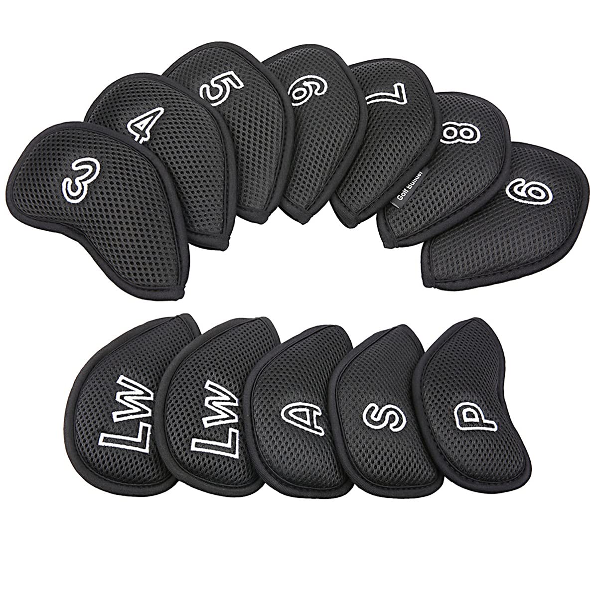 12Pcs Golf Iron Head Covers Set - Mesh Club Head Protectors for Most Irons (Black) | Perfect for Golf Club Protection & Organization | Ideal for Travel, Storage & Course Use