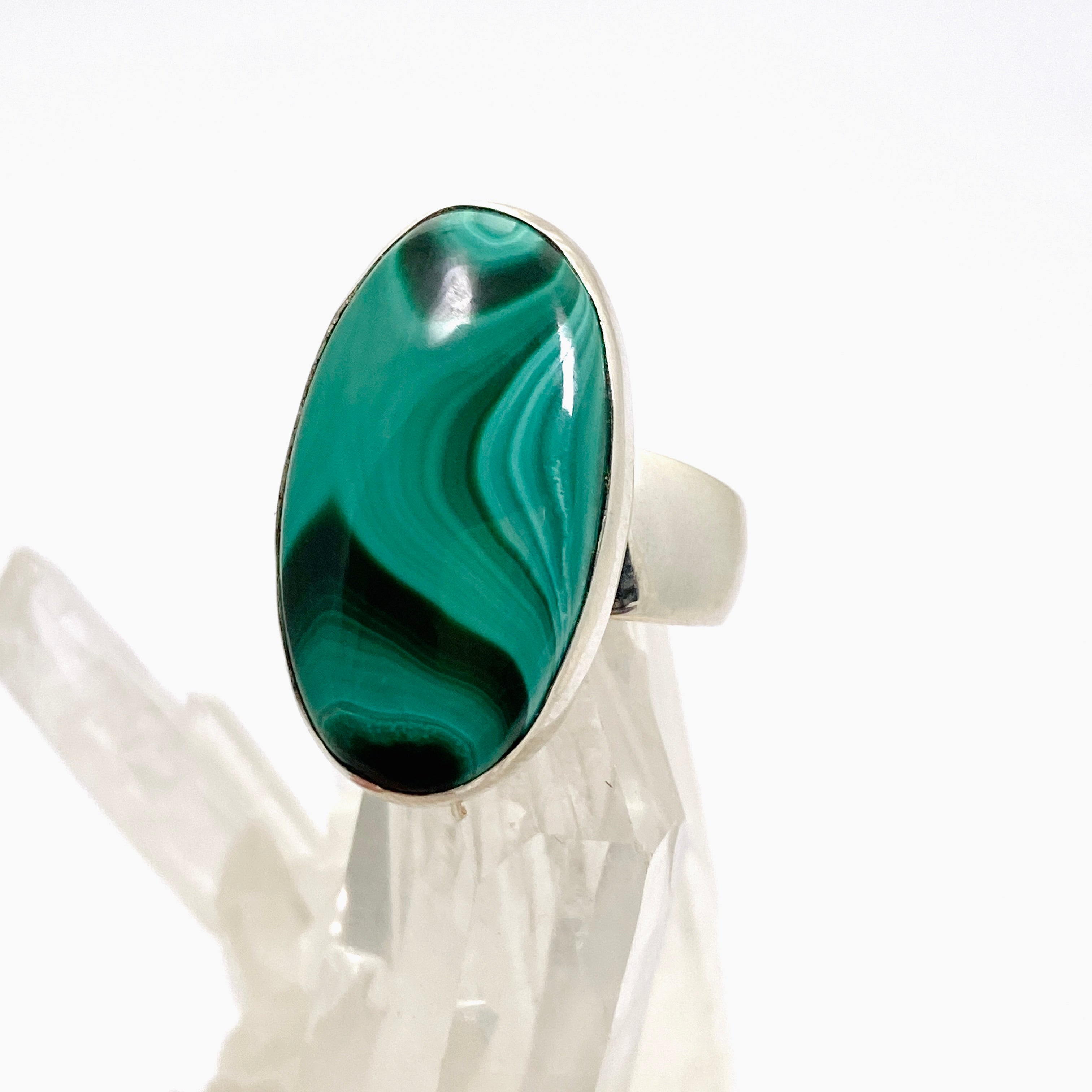Natural Malachite Oval Cabochon Sterling Silver Ring Size 6 - Handmade Gemstone Jewelry for Women, Perfect for Gift Giving & Special Occasions