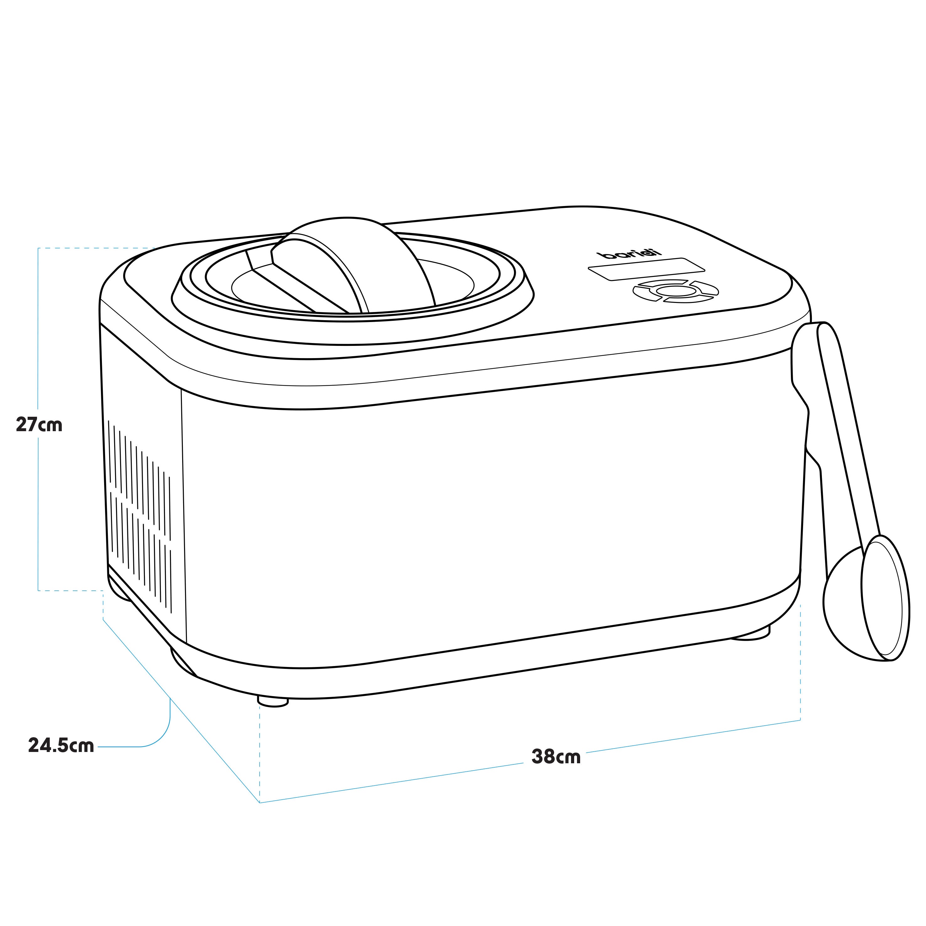Baridi 1.5L Ice Cream Maker with Fast Freeze Compressor - Homemade Gelato, Sorbet & Frozen Yogurt Maker - Perfect for Parties, Desserts & Family Treats