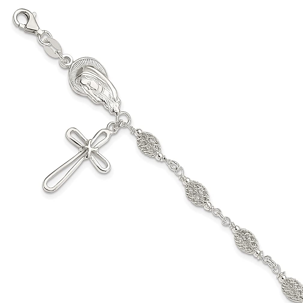 925 Sterling Silver Rosary Bracelet for Women - 7.5 Inch Religious Jewelry with Cross Charm - Elegant Catholic Gift for Her - Perfect for Prayer, Worship & Daily Wear