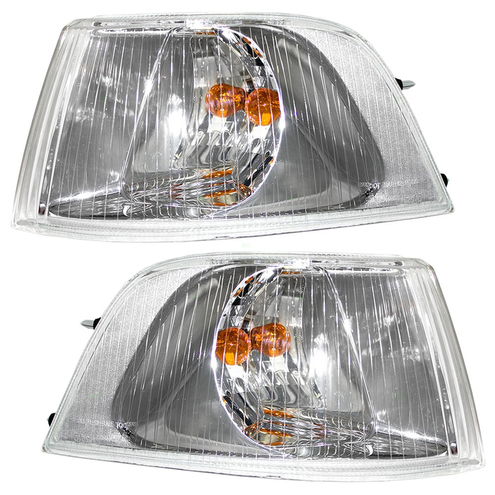 Brock Replacement Driver & Passenger Park Signal Corner Marker Lights with Chrome Bezels - Compatible with 2001-2004 Volvo S40 V40 (Part# 306218330, 306218348) - Perfect for Night Driving & Vehicle Safety Enhancement