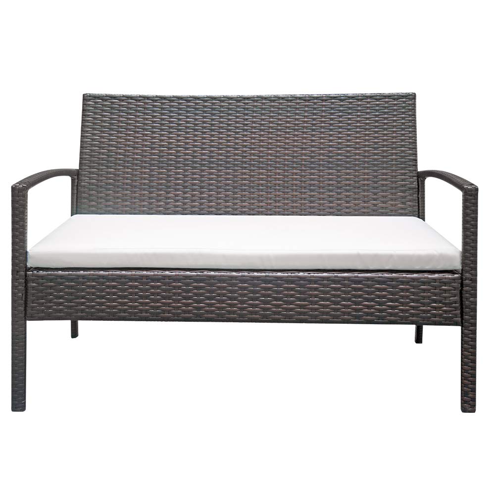 4-Piece All-Weather Outdoor Patio Rattan Furniture Set - 1 Double Seat Sofa, 2 Single Chairs & 1 Tempered Glass Coffee Table - Perfect for Garden, Backyard, Poolside or Terrace Relaxation