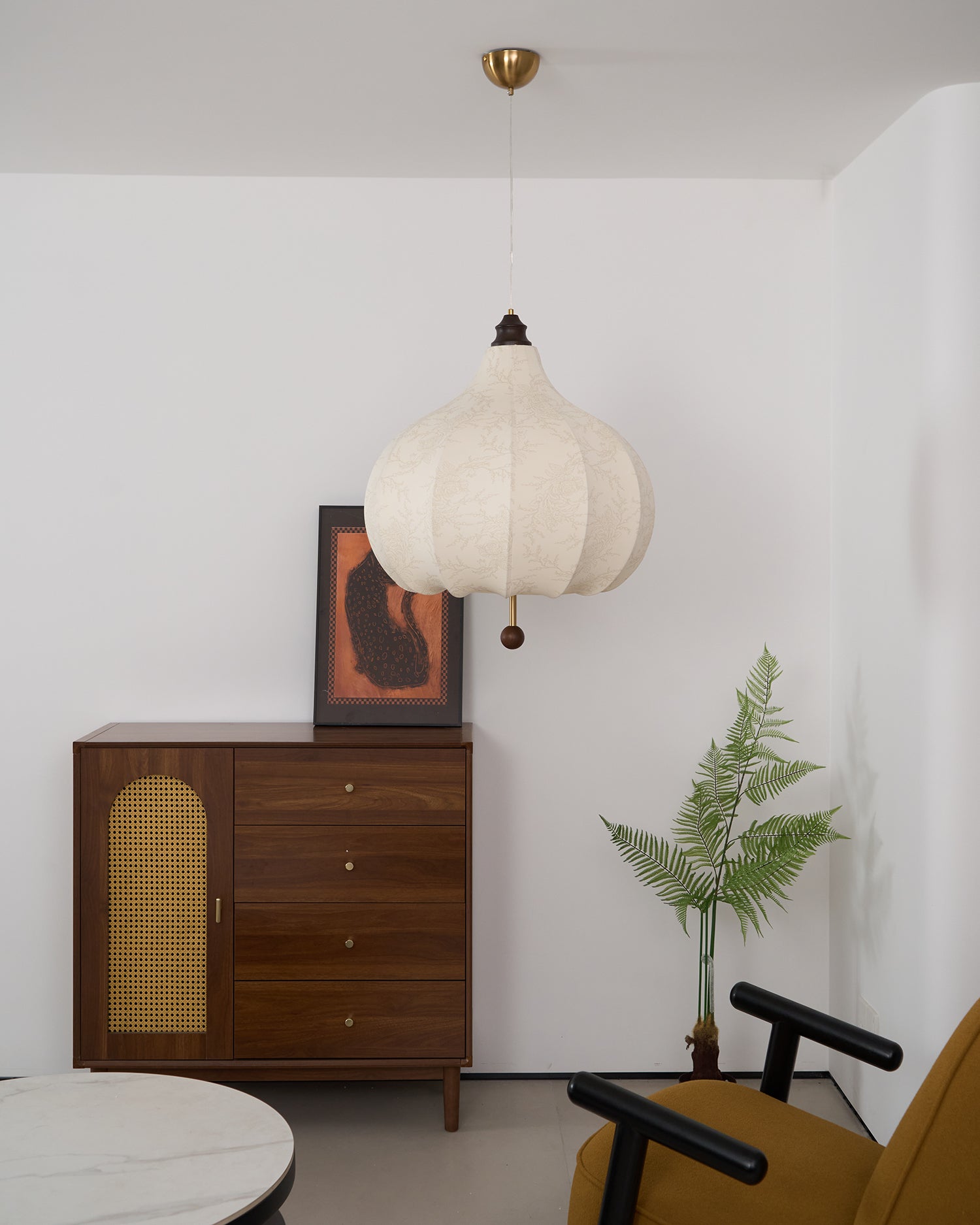 Modern Chestnut Fabric Pendant Light - Elegant Hanging Lamp for Dining Room, Kitchen Island, or Bedroom Decor