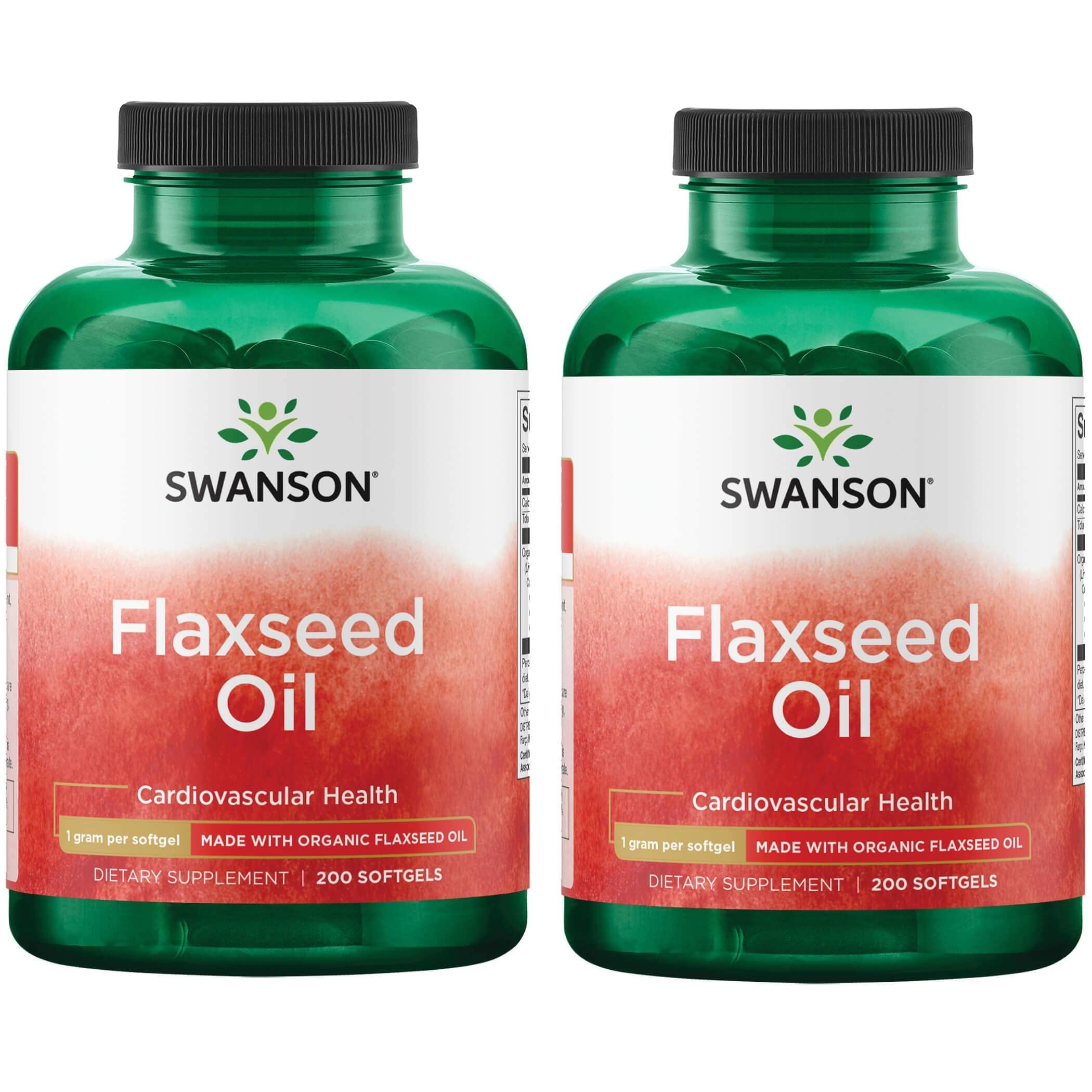 Organic Flaxseed Oil 200 Softgels (2-Pack) by Swanson | 1g Omega-3 Supplement for Heart & Brain Health | Supports Joint Function & Skin Care