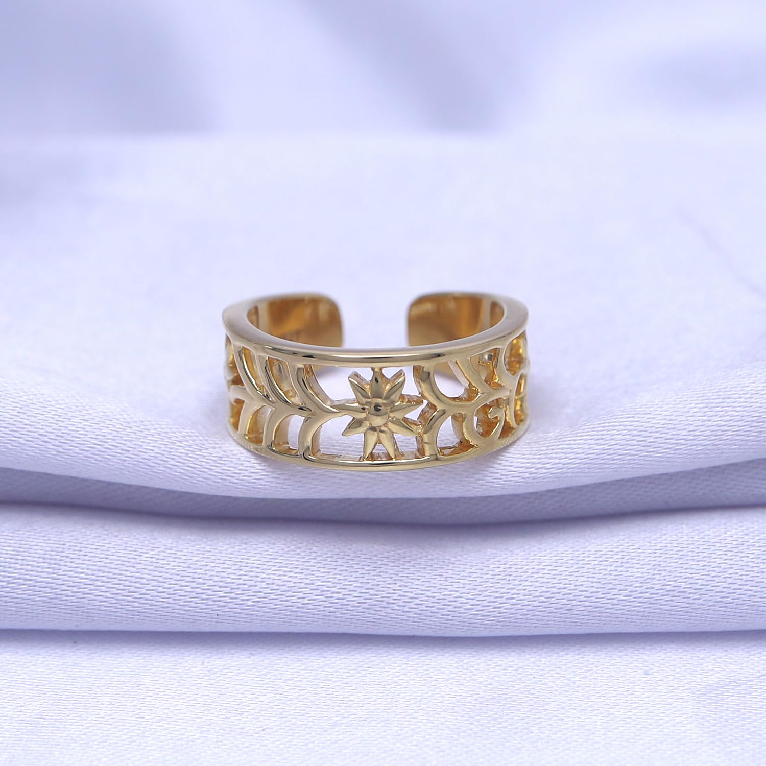 Adjustable Flower Toe Ring for Women - 14k Gold Plated Sterling Silver - Perfect for Beach, Pool Parties & Summer Fashion