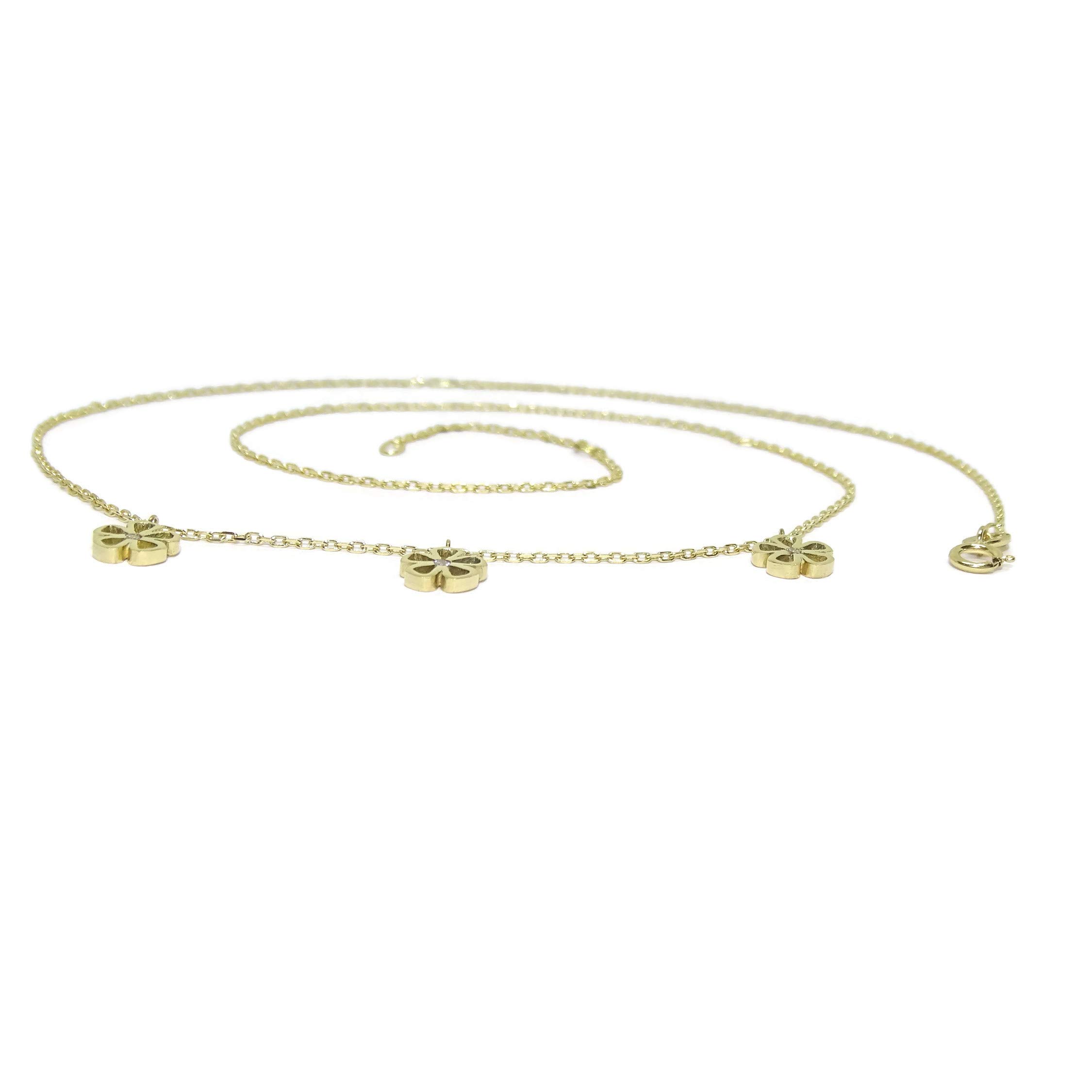 18K Yellow Gold Floral Drop Choker Necklace for Women | Genuine Diamond Dangling Charms | 45cm Italian Fine Jewelry Chain | 2.70g Real Gold | Elegant Gift for Her | Perfect for Weddings, Anniversaries & Special Occasions