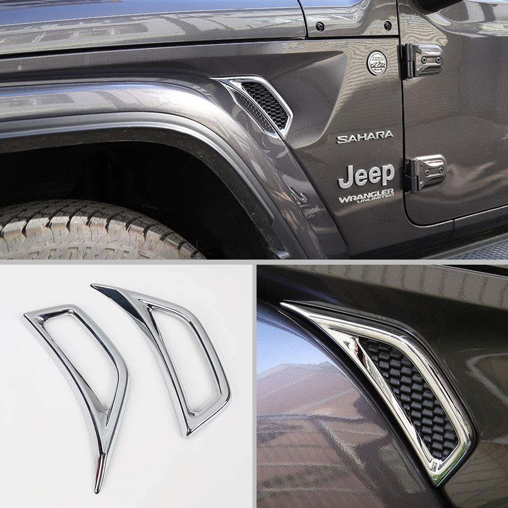 JeCar Chrome Fender Vent Cover Trim for 2018-2023 Jeep Wrangler JL JLU Sport Sahara Rubicon Willys & Unlimited & Gladiator JT - Durable Exterior Accessories for Off-Road & Street Driving