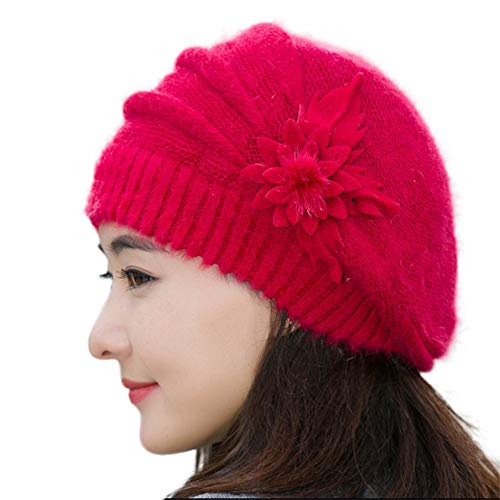 Women's Fashion Flower Knit Crochet Beanie Hat - Winter Cotton Beret Cap for Women - Cozy Winter Accessories for Outdoor Activities, Skiing & Snowboarding