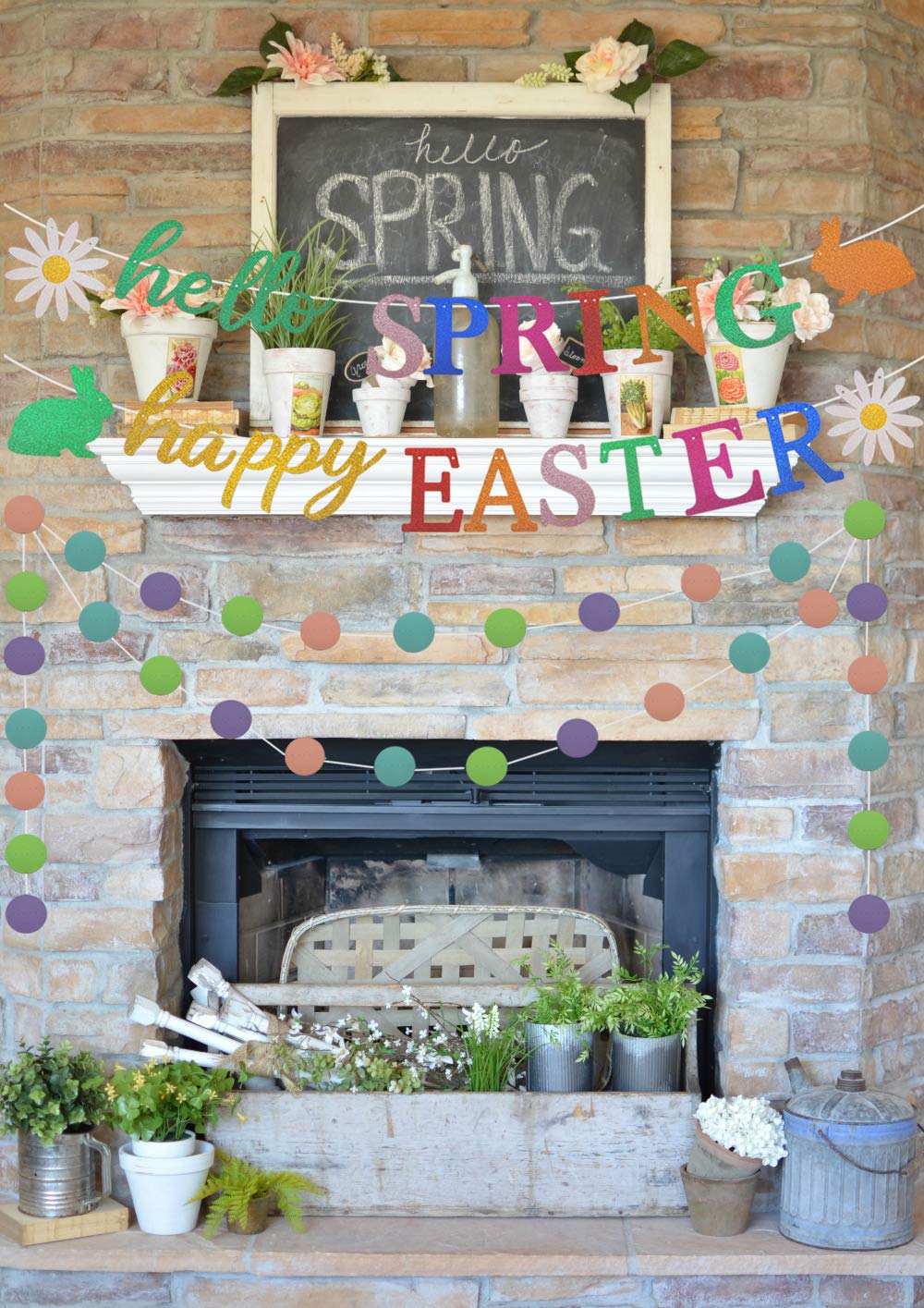 Happy Easter & Spring Banner - Easter Party Decorations for Home, Bunny Bunting Garland, Fireplace Mantel Hanging Decor - Perfect for Easter Celebrations, Spring Parties & Home Decoration