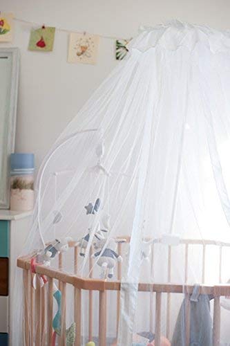 Baby Cot Bed Canopy with Mosquito Net - White Nursery Canopy with Holder - Perfect for Nursery, Bedroom, and Outdoor Protection