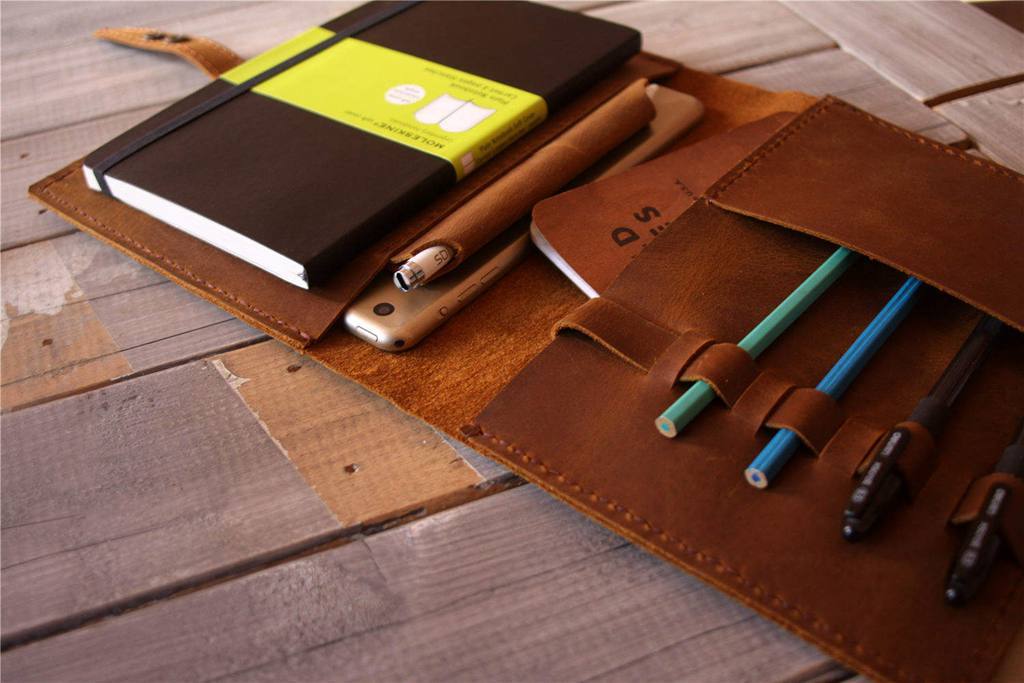 Personalized Yellow Brown Moleskine Leather Cover Notebook Holder - Premium Journal Organizer for Writing, Sketching & Travel - Perfect Gift for Writers & Artists