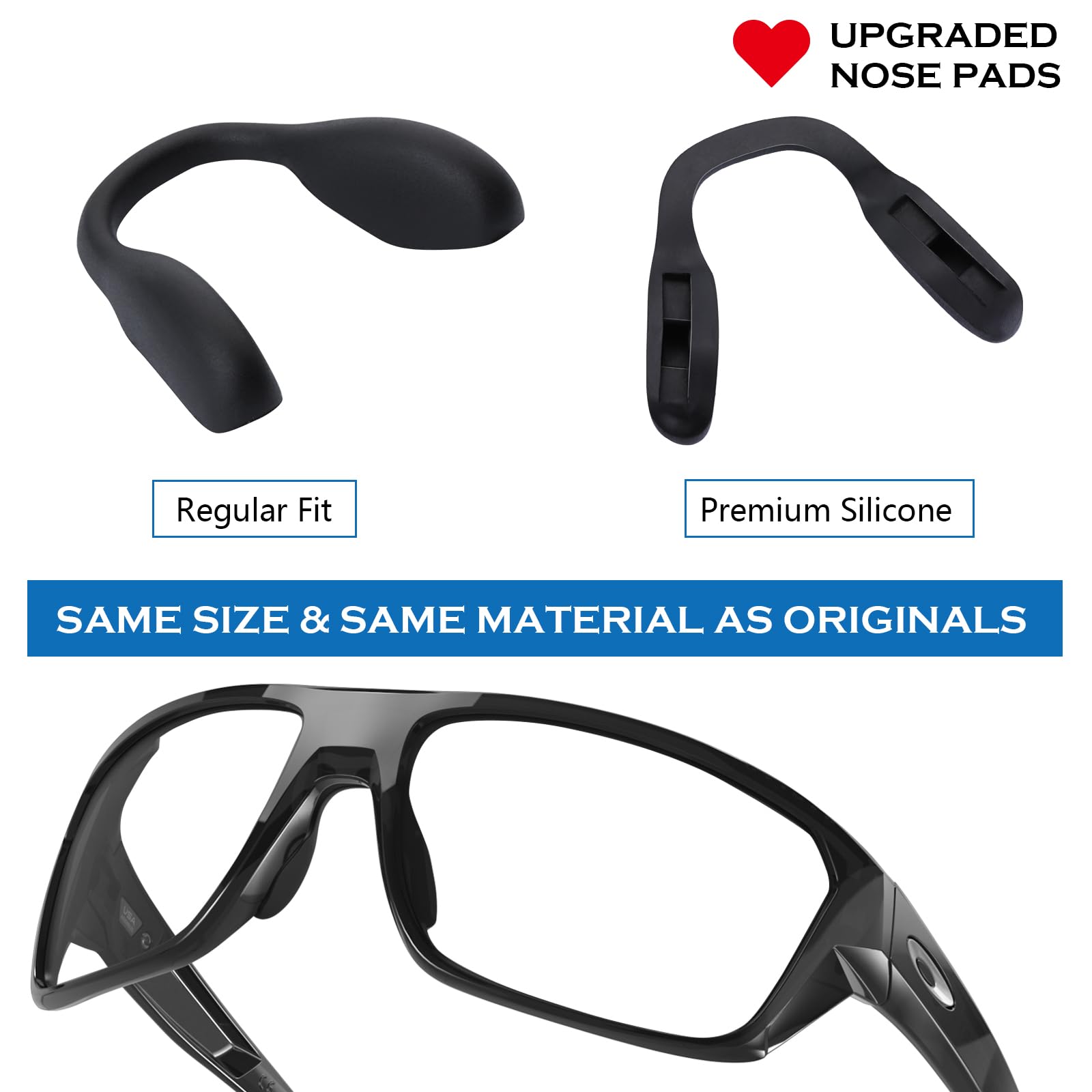 Oakley Replacement Nose Pads - Silicone Nose Pieces for Split Shot OO9416, Split Time OO4129, Targetline OO9397, Crossrange Patch R XL OO9361, OO9360, OO9359 Sunglasses - 3 Pairs Black Regular Fit - Perfect for Sports, Outdoor Activities & Everyday Wear