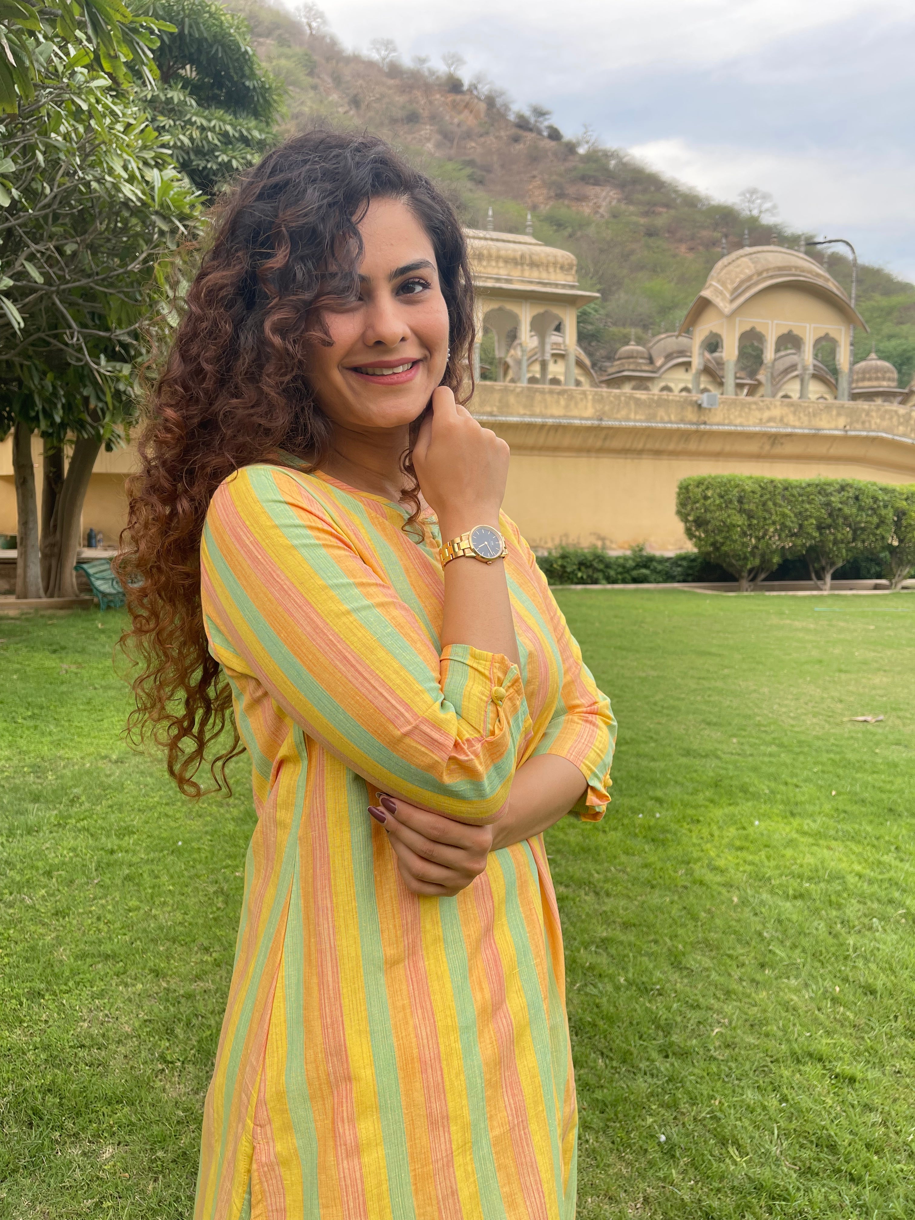 Stylish Yellow Cotton Stripes Kurta Set for Women - Comfortable & Trendy Indian Ethnic Wear - Perfect for Festivals, Parties & Casual Outings