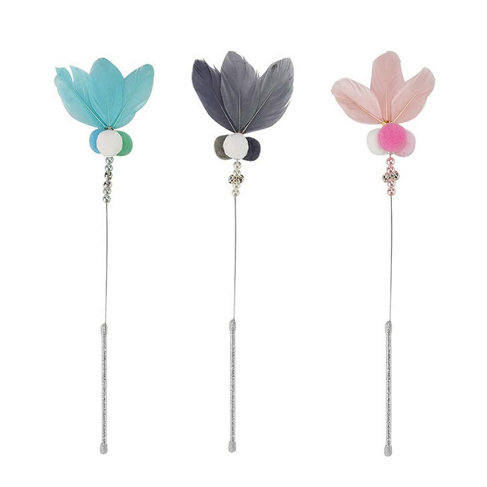 POPETPOP 3-Piece Interactive Cat Toy Set - Feather Teaser Wand with Bell & Mice for Exercise & Play - Random Colors - Perfect for Indoor Cats, Kittens & Playtime Gifts