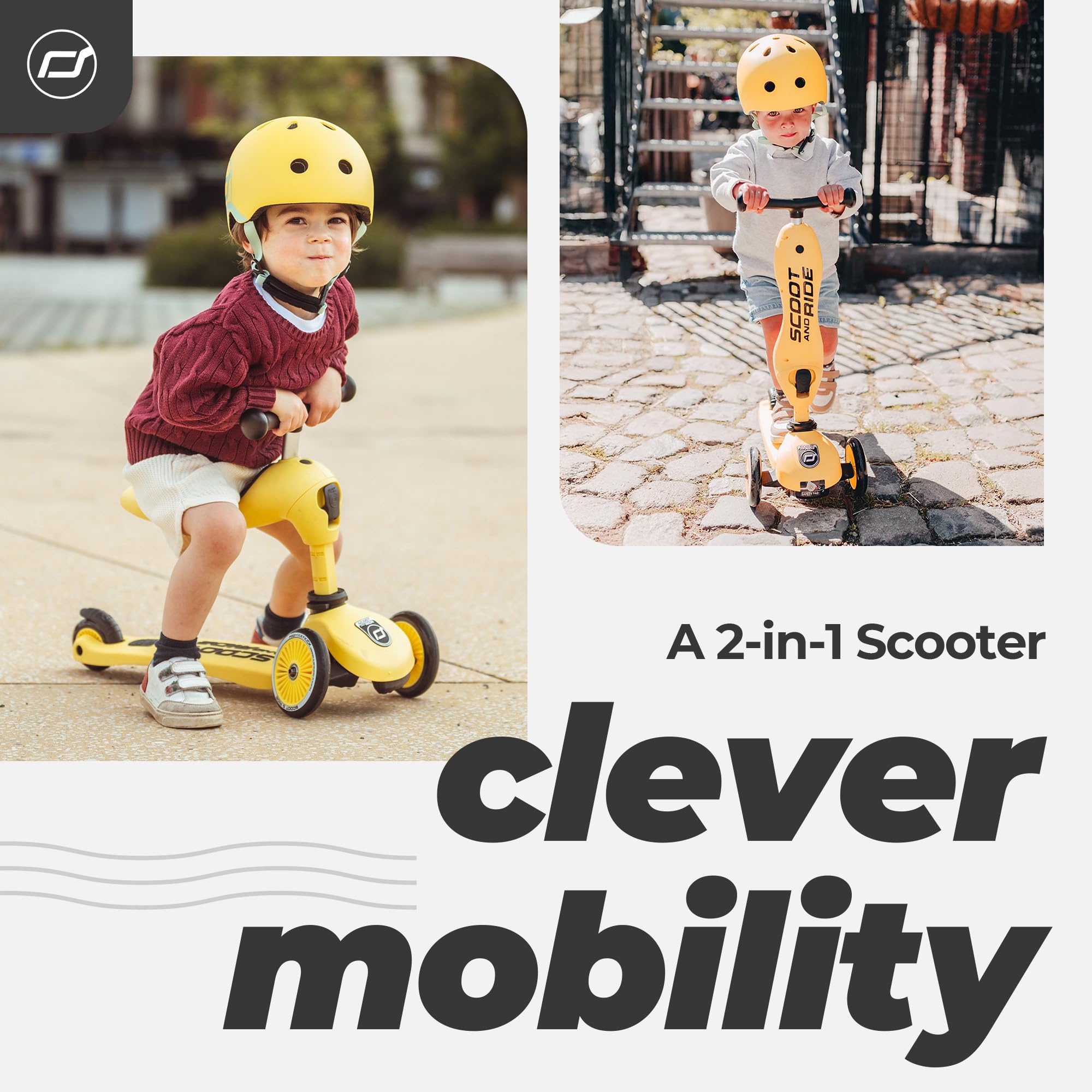 Scoot & Ride 2-in-1 Ride-On & Stand Kids Scooter for Toddlers Ages 1-5 | Highwaykick 1 Lemon | Outdoor Play, Park Adventures & Learning Balance for Preschoolers