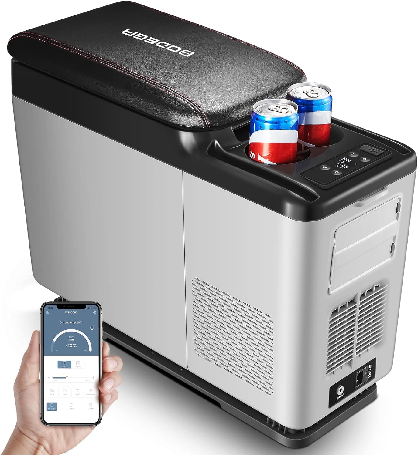 BODEGA 12V 16 Quart (15L) Portable Car Refrigerator - 5℉ to 68℉ Temperature Range - 12/24V DC Power for Camping, Road Trips, RV & Outdoor Adventures - Compact Freezer for Food, Drinks & Medication Storage