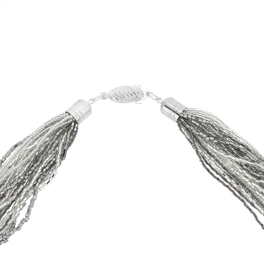 Venetian Murano Glass Gloriosa 24-Strand Seed Bead Necklace in Silver Grey - Elegant Jewelry for Weddings, Parties & Special Occasions