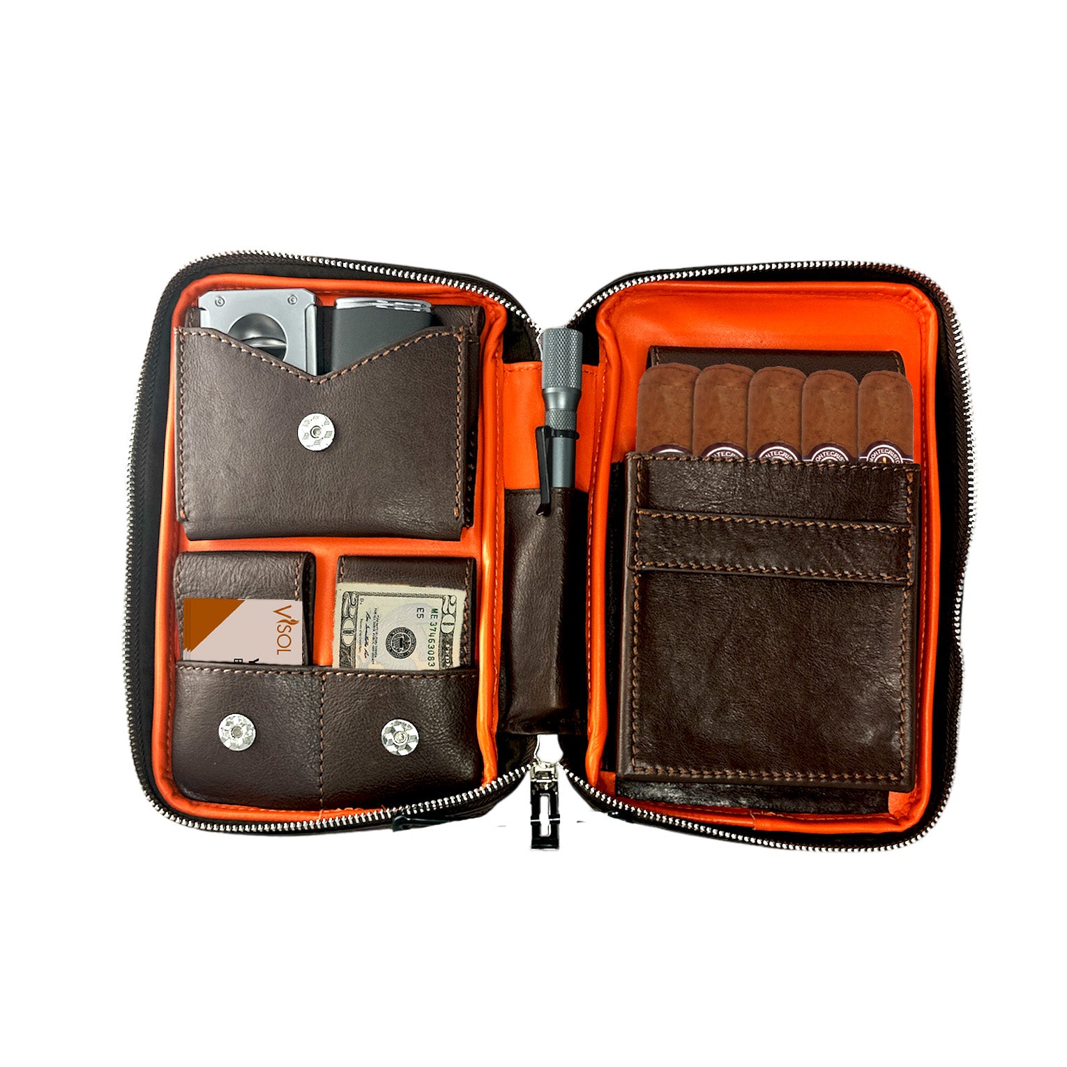 Premium Visol Peter James Genuine Leather Brown Travel Cigar Case - Perfect for Business Trips, Outdoor Adventures & Gifts for Cigar Enthusiasts