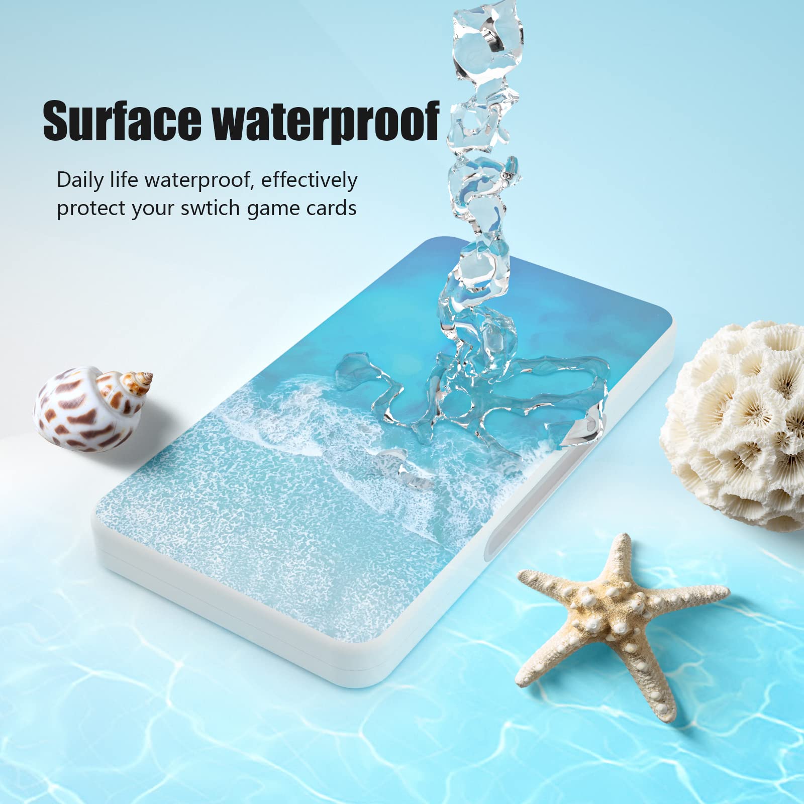 Nintendo Switch and Switch OLED Game Card Holder - 24 Game Slots & Micro SD Storage - Waterproof Sea Themed Cartridge Case for Travel & Home Organization