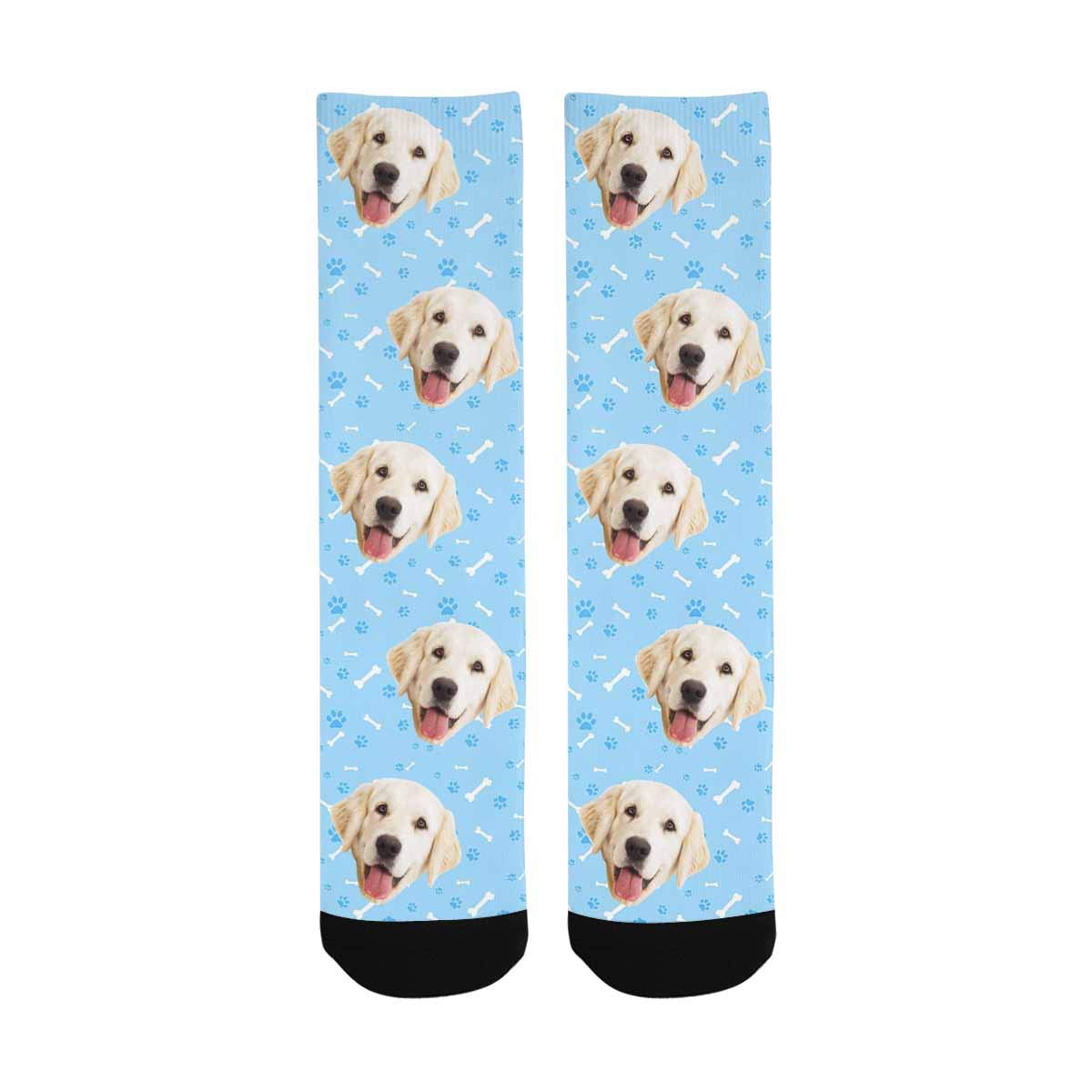 Custom Photo Socks - Personalized Dog Lover Socks with Your Picture | Unisex Blue Crew Socks for Men & Women | Perfect Gift for Pet Owners, Birthday & Christmas Presents