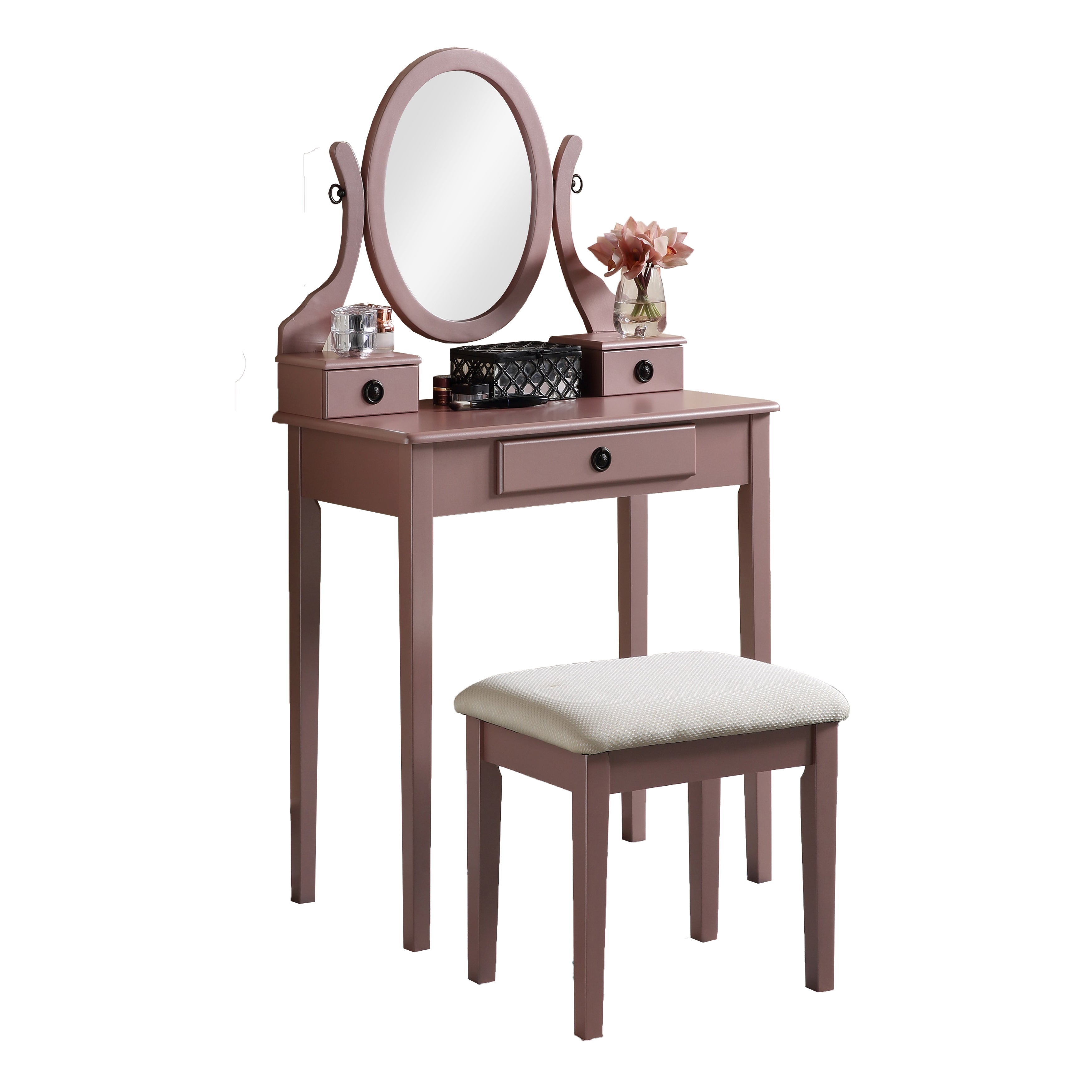 Roundhill Furniture Moniya Wood Makeup Vanity Table with Stool Set - Elegant Dressing Table for Bedroom, Bathroom & Salon Use