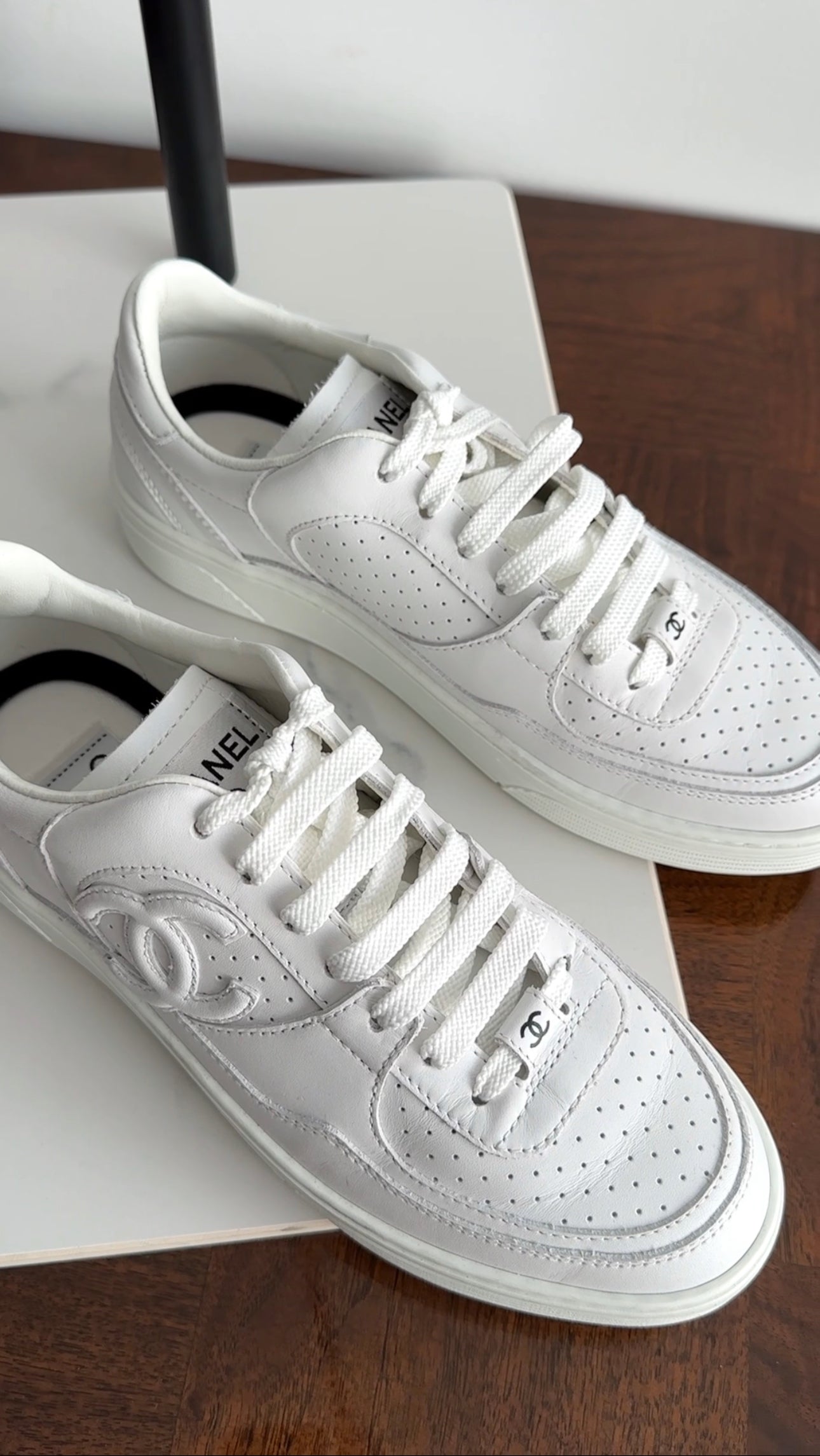 Chanel 23A White Leather Low Top CC Sneakers Women's Size 37.5 - Luxury Designer Shoes for Casual Wear & Street Style Fashion