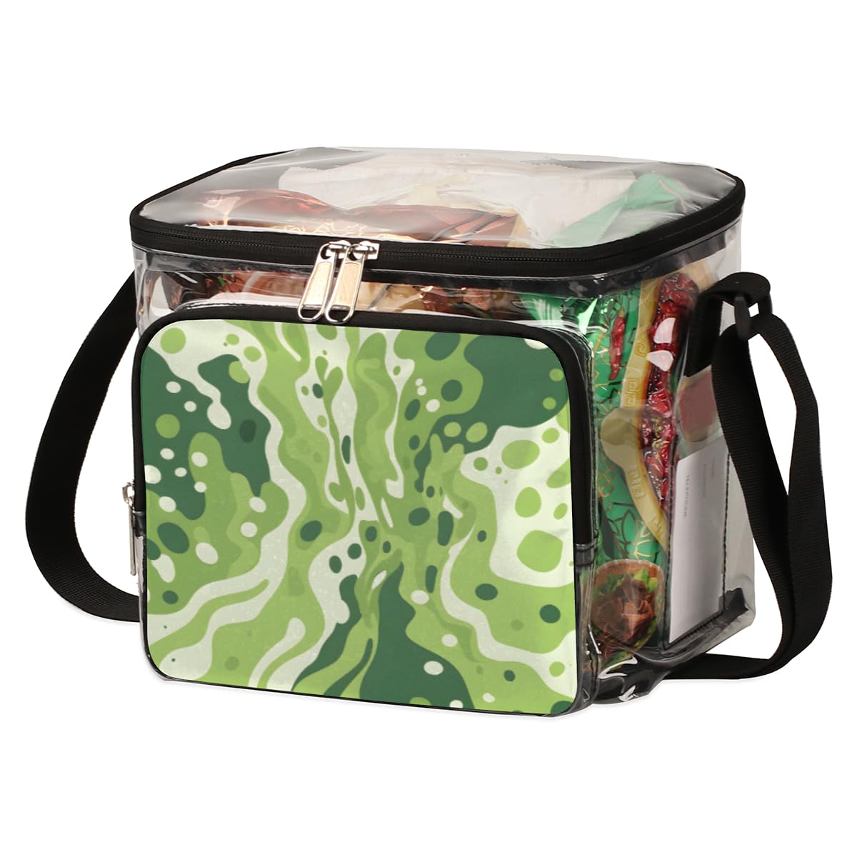 GzLeyigou Camouflage Green Clear Tote Bag with Handles - Transparent Crossbody Shoulder Bag for Women | Waterproof Lunch Bag for Outdoor, Travel, Picnic, Concerts & Sports Events | Stadium Approved Clear Purse for Security Checks