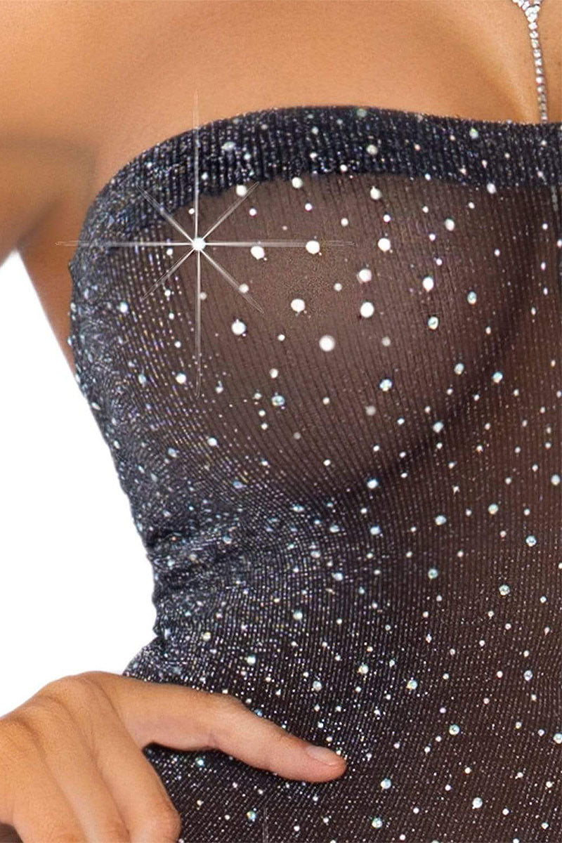 Sparkly Lurex Rhinestone Tube Dress for Women - Elegant Sequin Party Dress for Night Out, Club, Cocktail, and Special Occasions