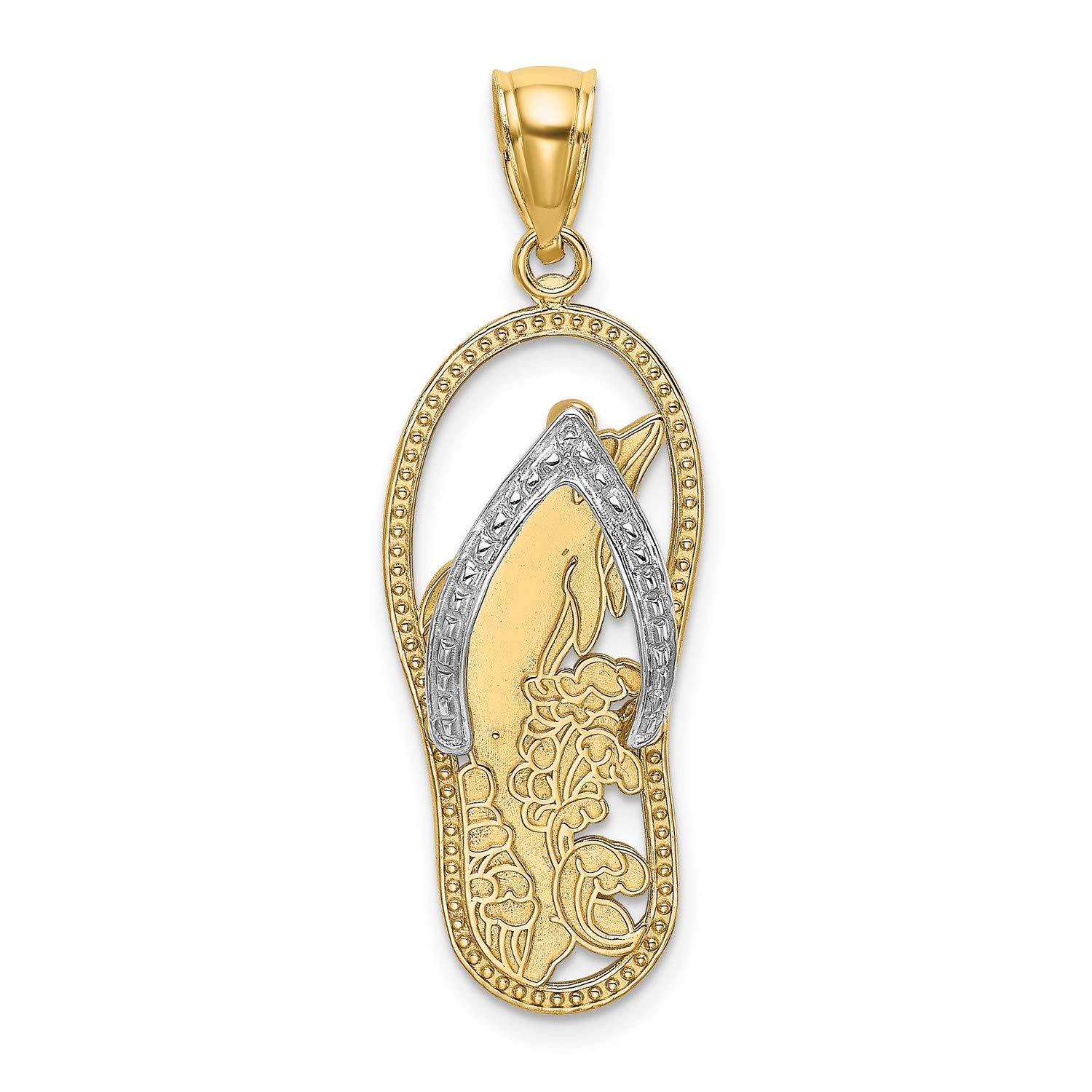 14k Gold Dolphin Wave Flip Flop Sandal Pendant - Elegant Beach Jewelry for Summer Vacations & Pool Parties